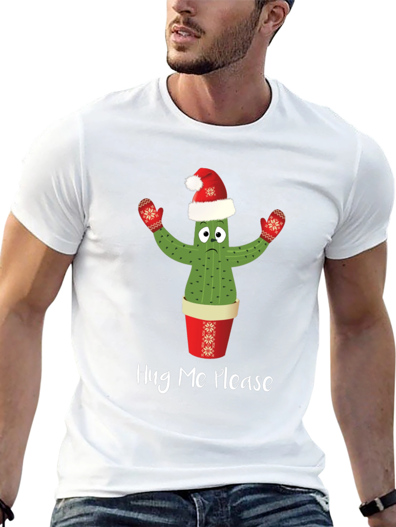 Hug Me Please Cactus Christmas T-Shirt