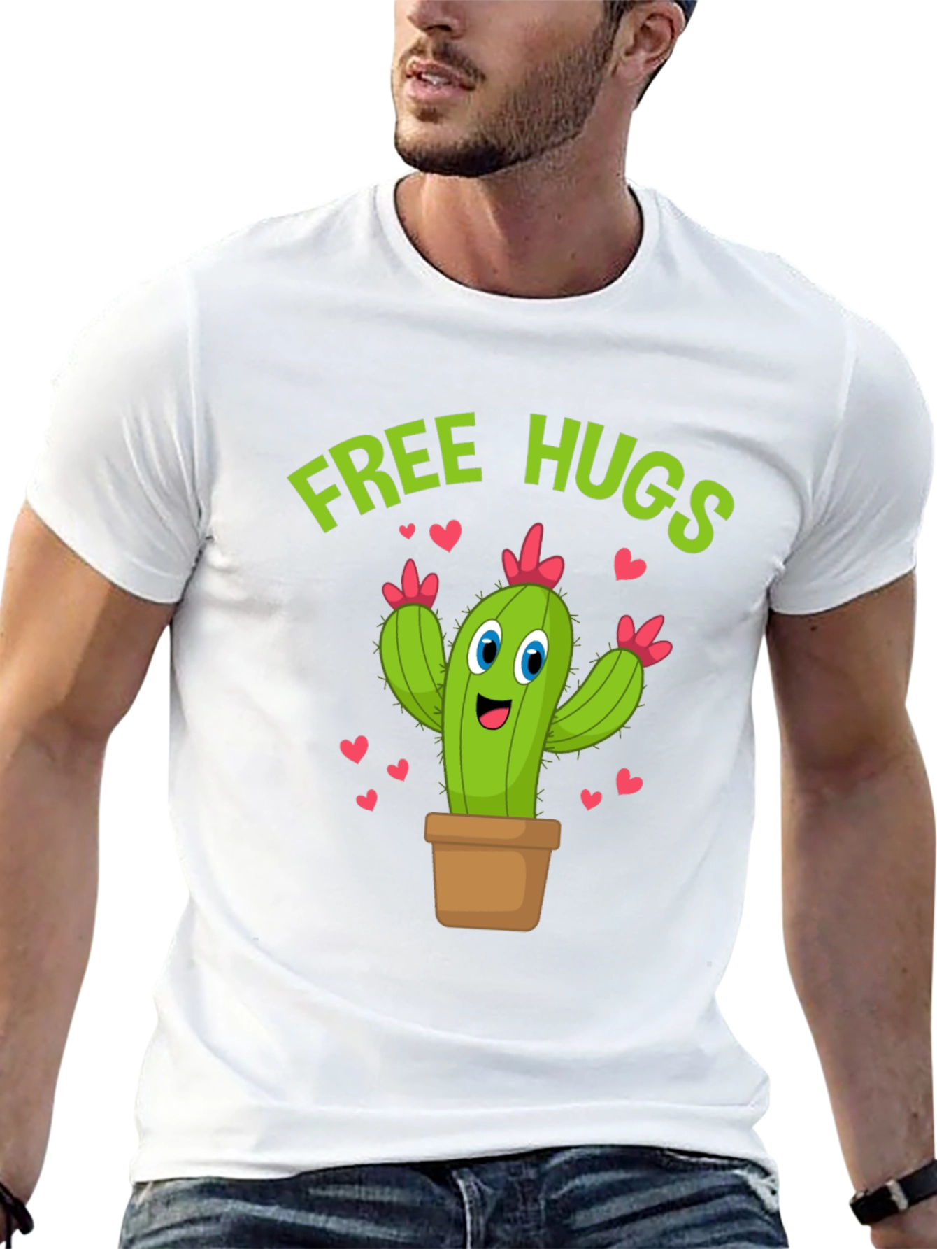Free Hugs Cactus T-Shirt Funny Cartoon Tee