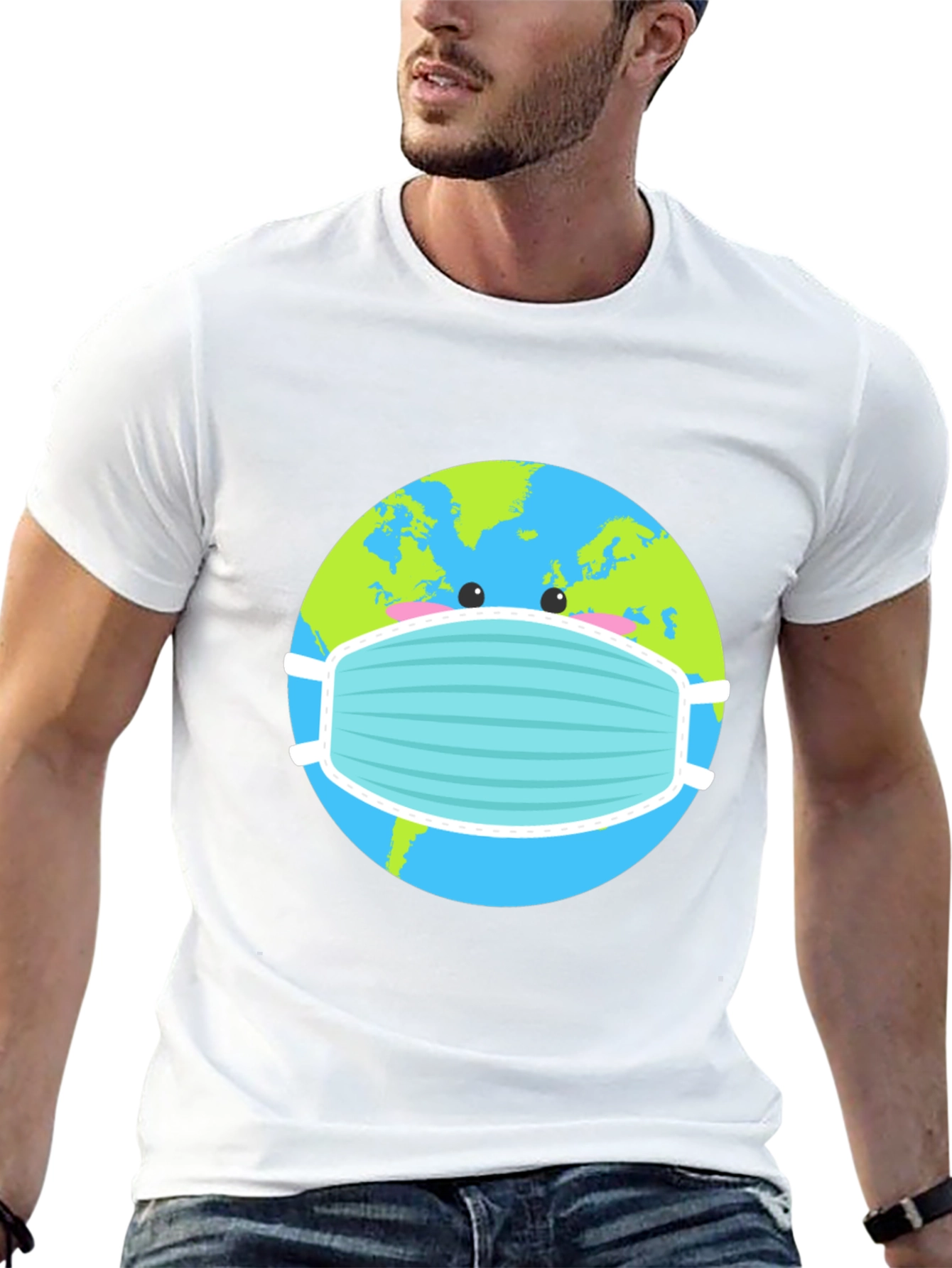 Earth with Mask Graphic Tee - Protect the Planet!