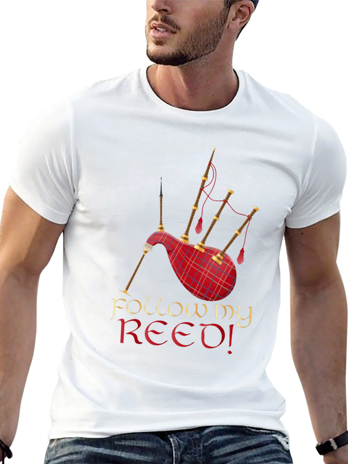 Follow My Reed! Bagpipe Graphic T-Shirt