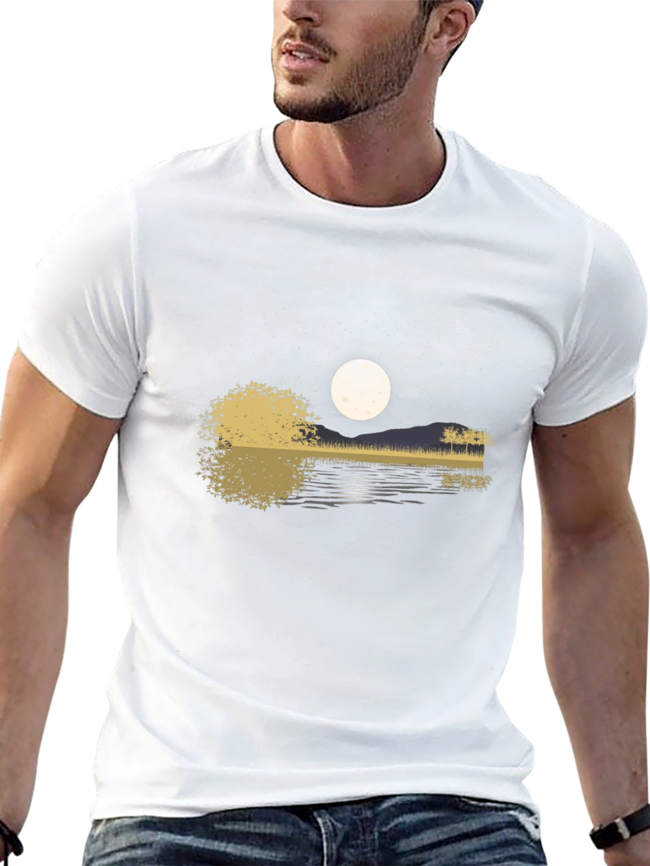 Guitar Lake Moon Mens T-Shirt