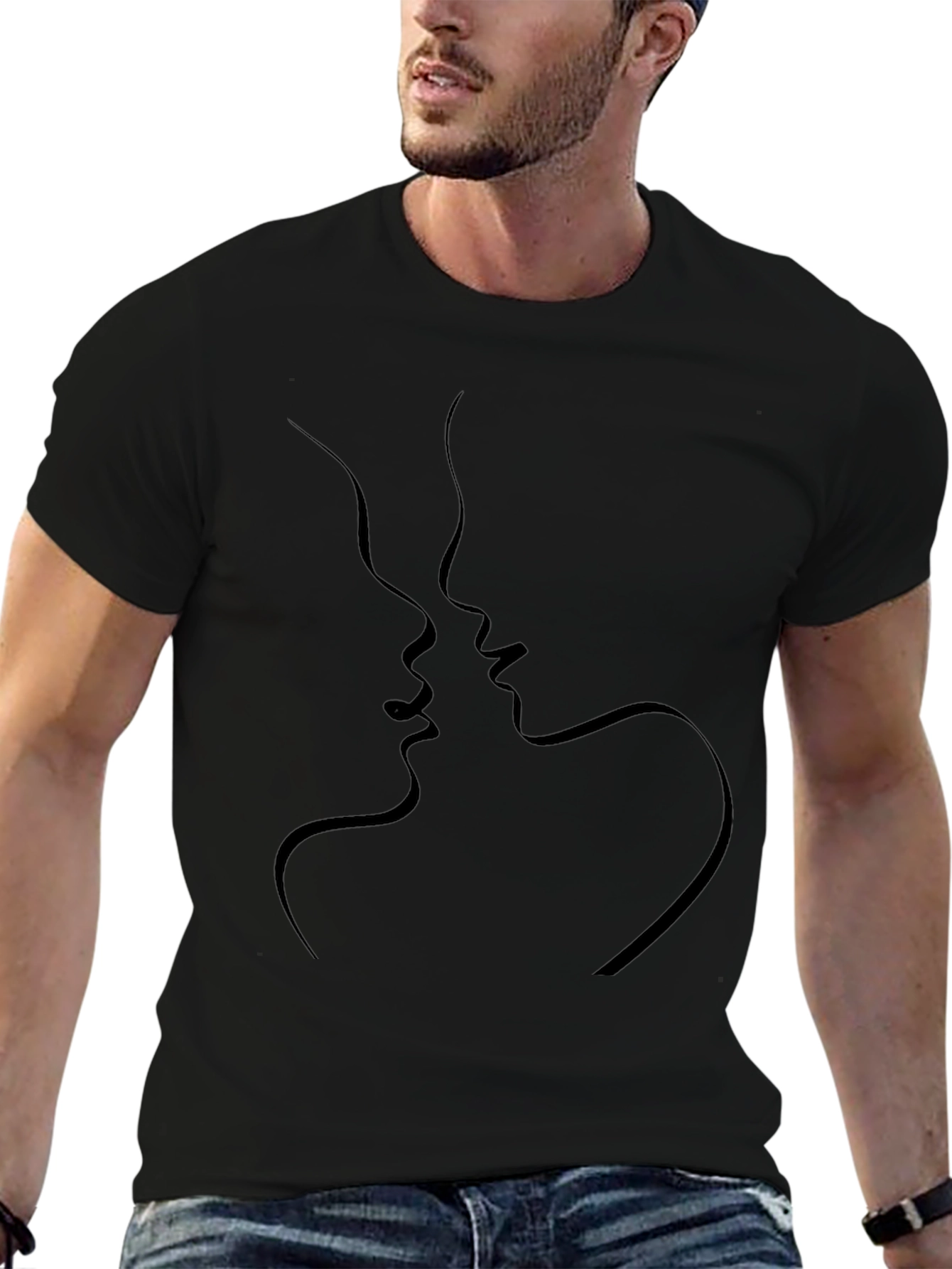 Minimalist Kissing Faces Black T-Shirt