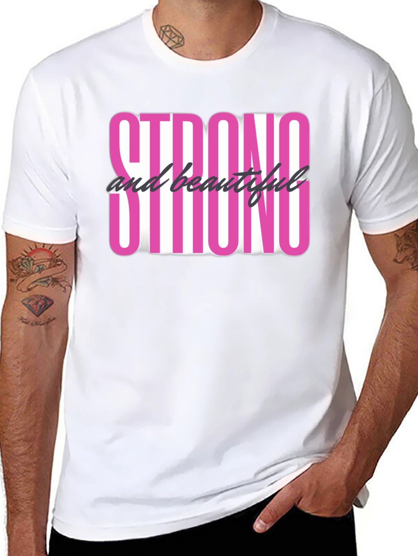 Strong & Beautiful Graphic Tee - Empowering Black T-Shirt