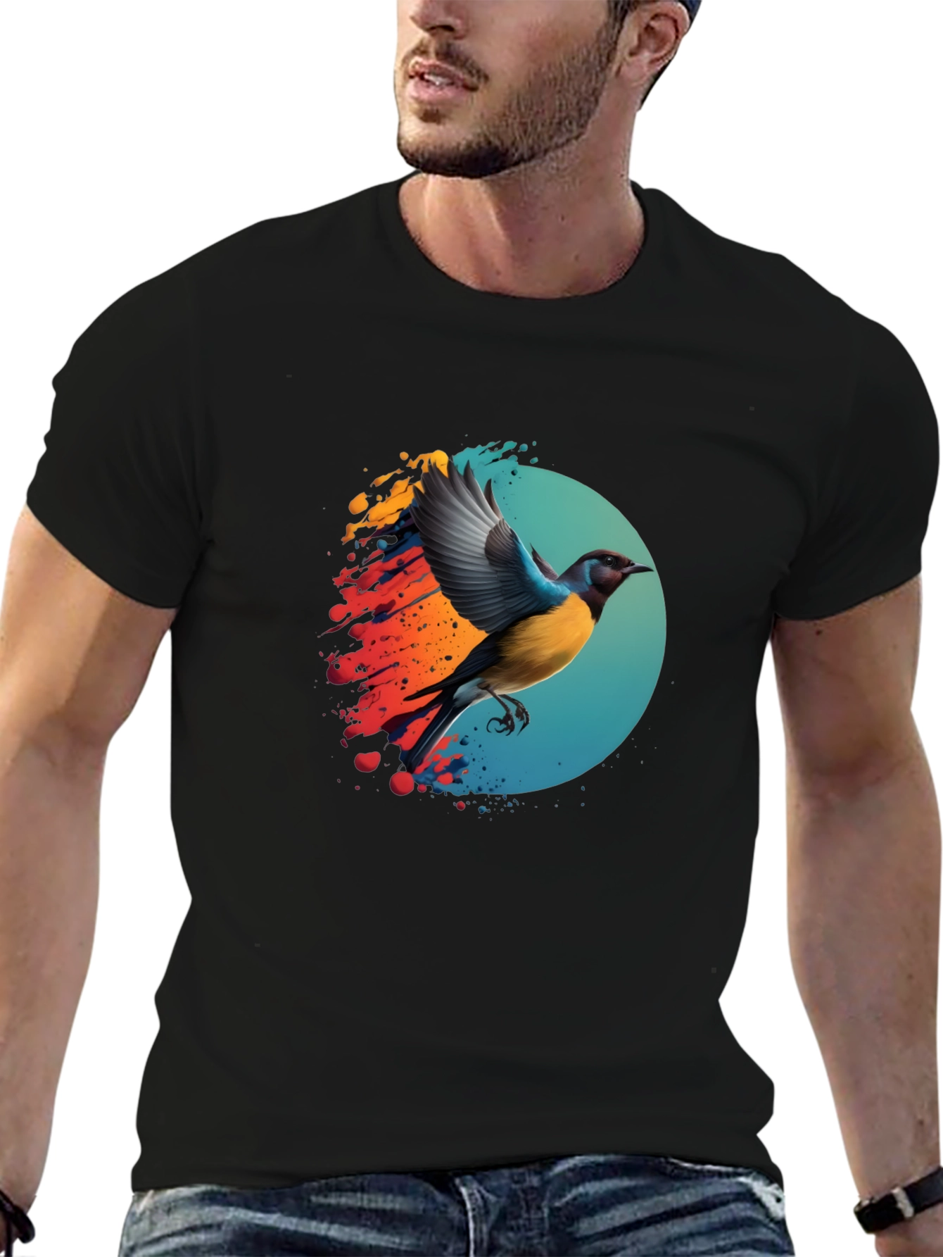 Bird Graphic Print T-Shirt - Stylish Mens Tee