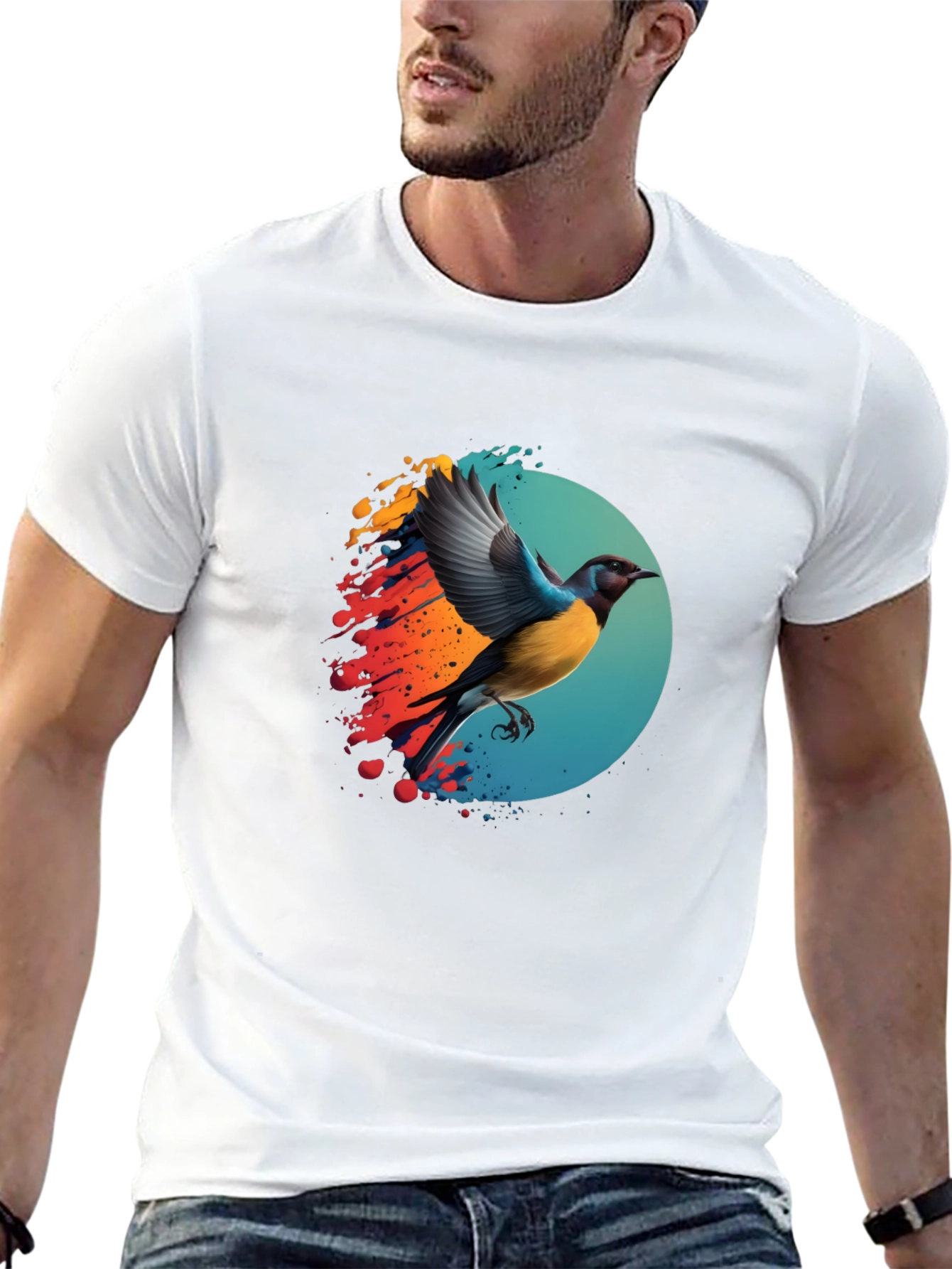 Bird Graphic Print T-Shirt - Stylish Mens Tee