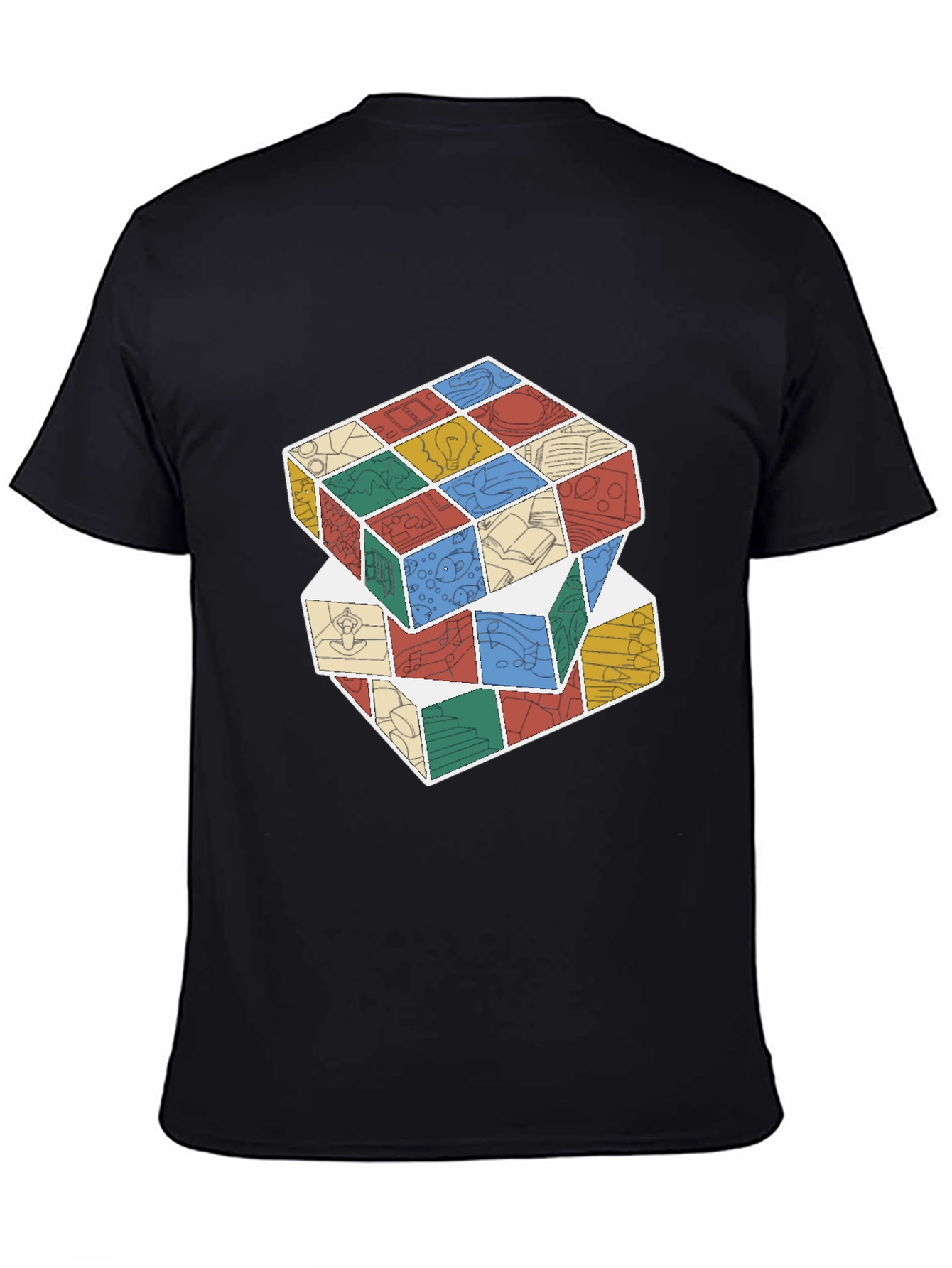 Stacked Cube Design Black T-Shirt