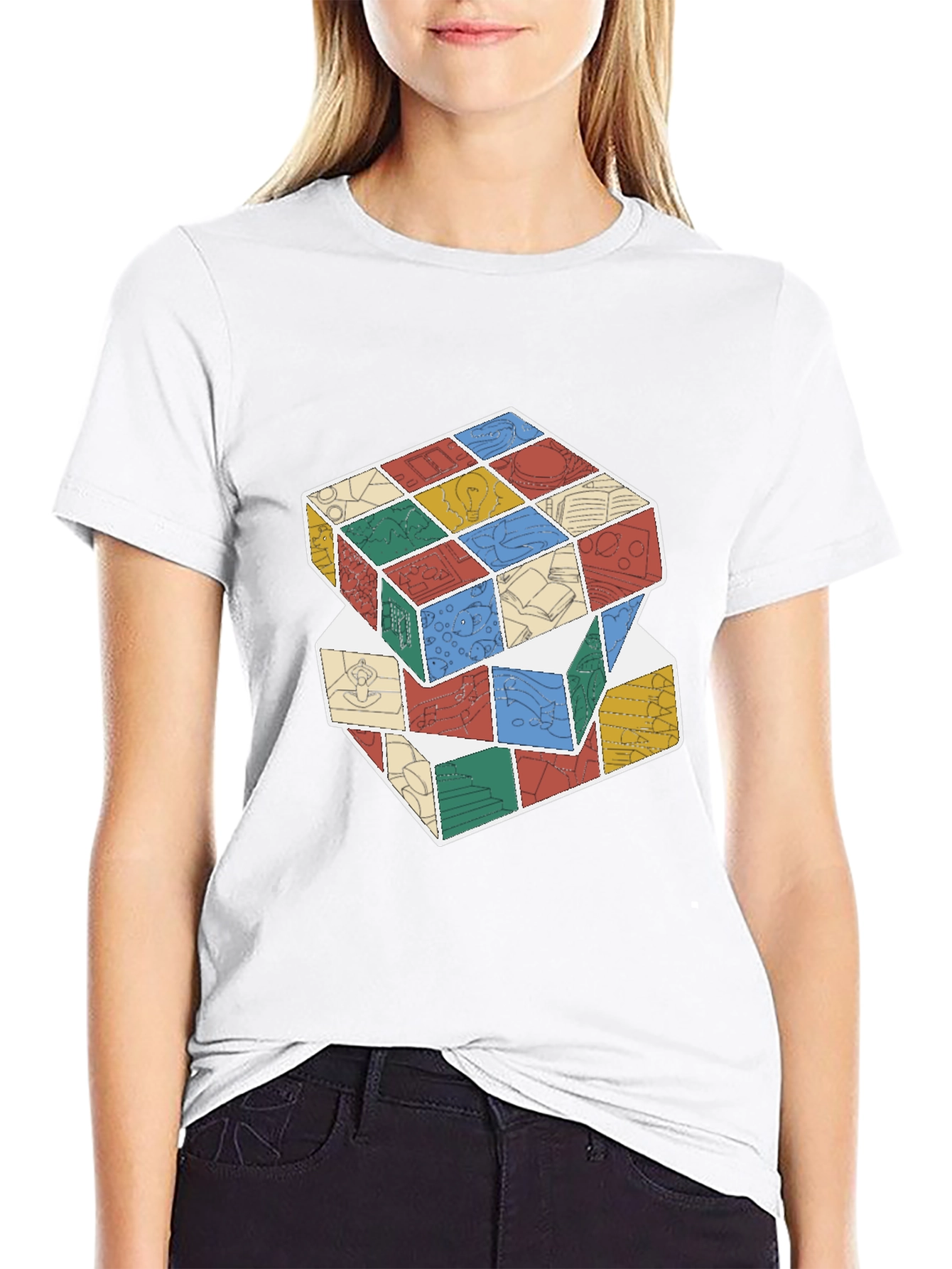 Stacked Cube Design Black T-Shirt