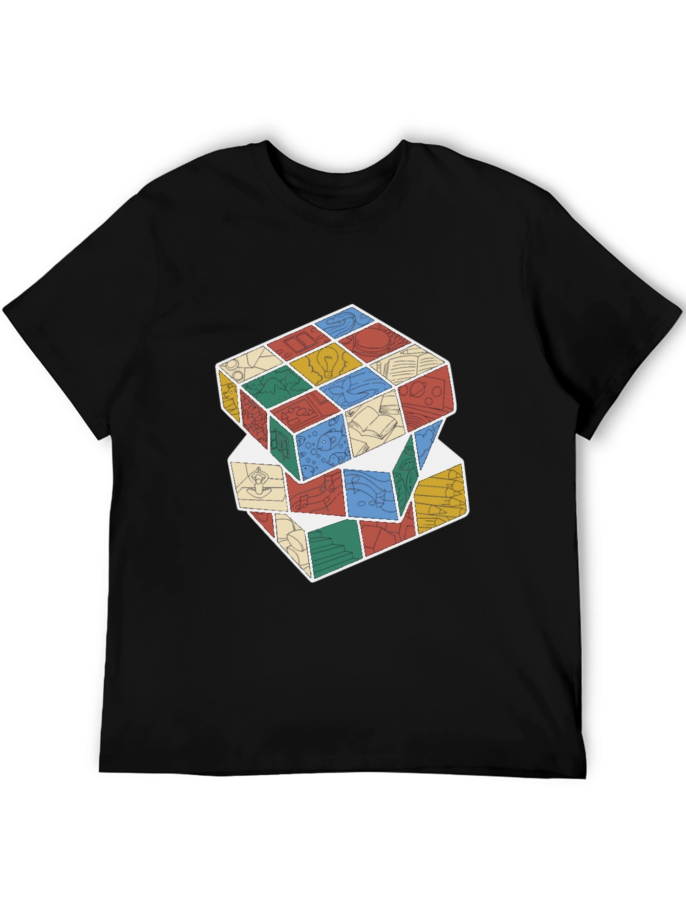 Stacked Cube Design Black T-Shirt