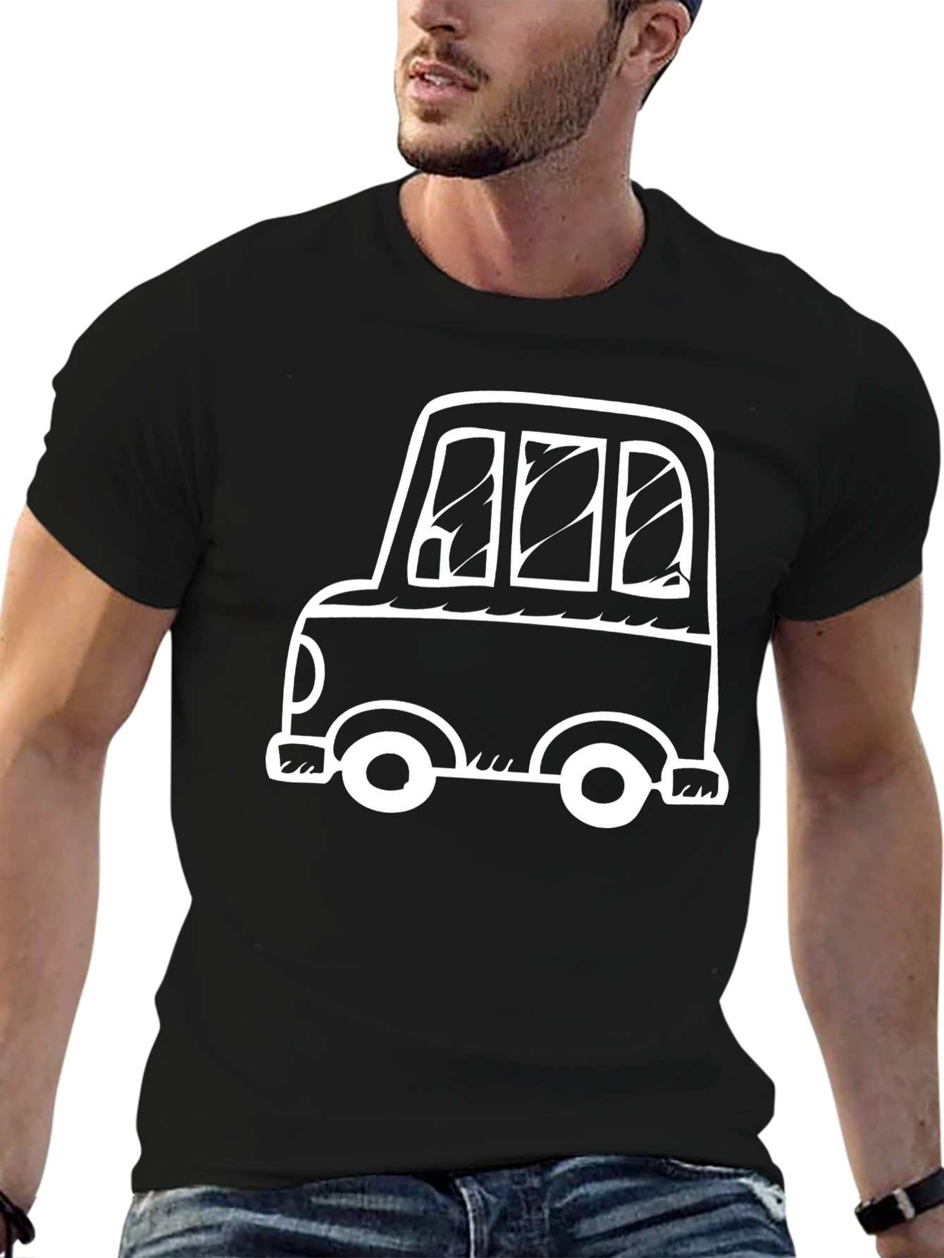 Cartoon Car Graphic Black T-Shirt