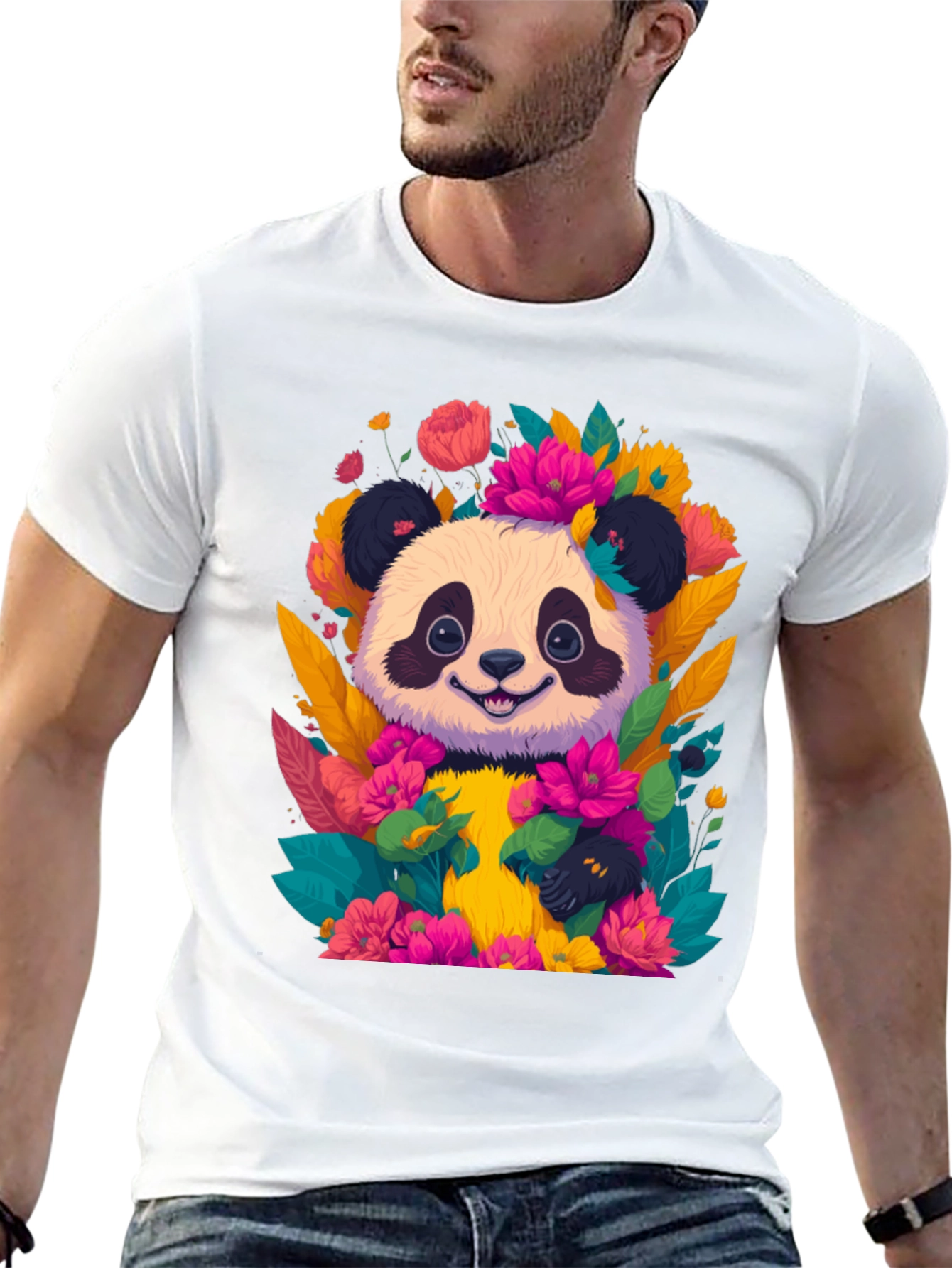Panda Floral Graphic Tee - Cute Animal T-Shirt