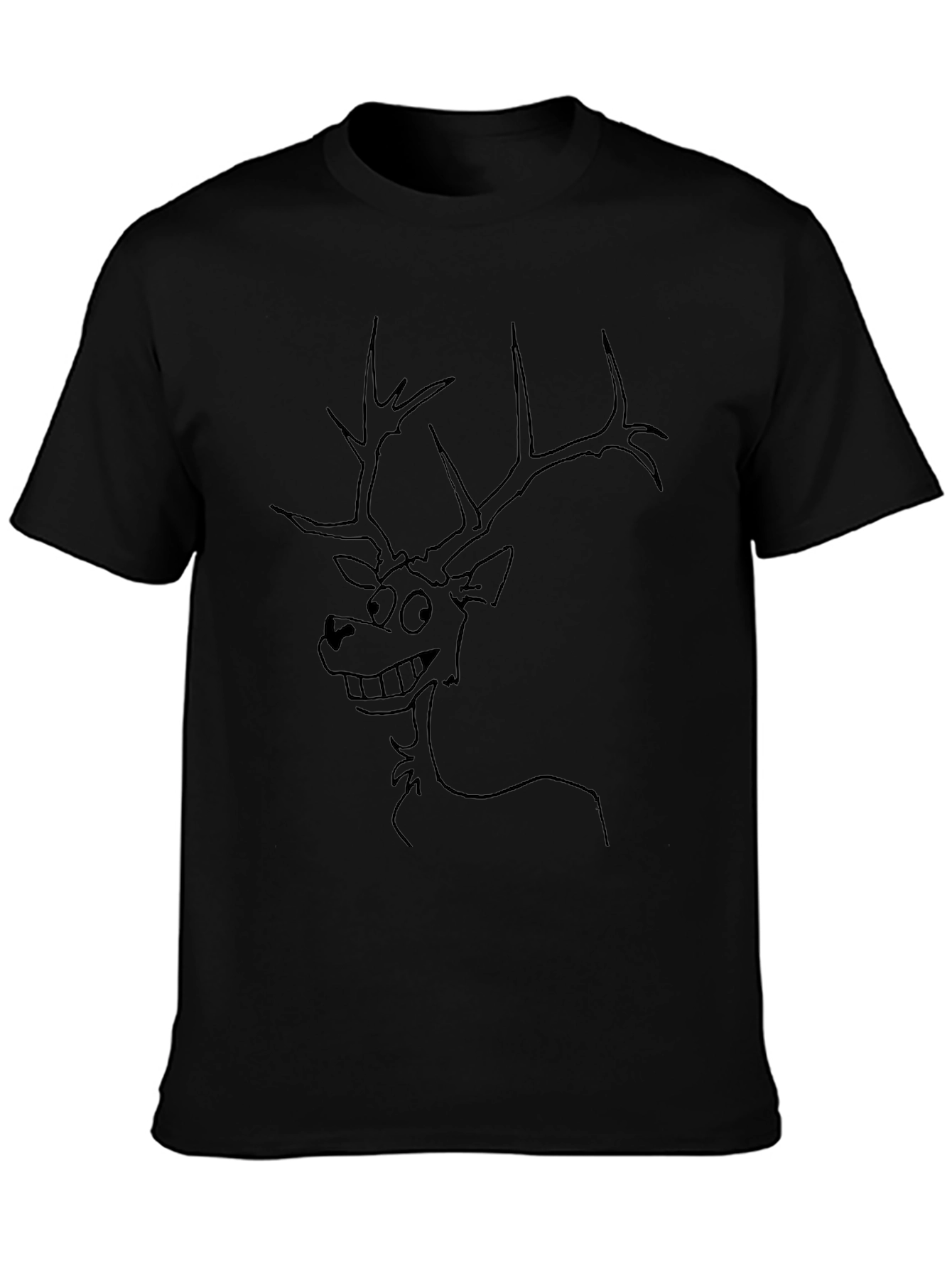 Funny Deer Graphic Tee - Black Crew Neck T-Shirt