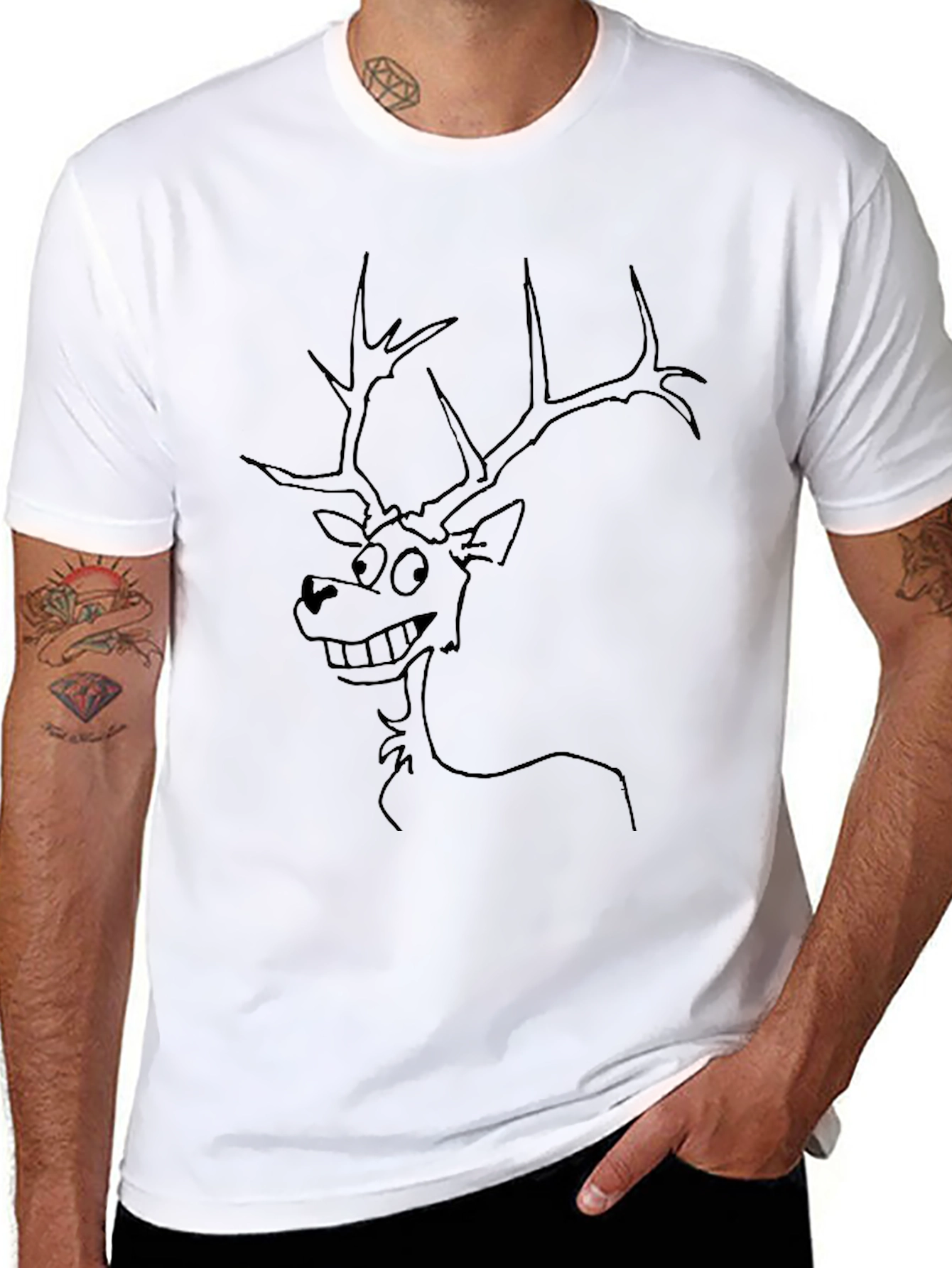 Funny Deer Graphic Tee - Black Crew Neck T-Shirt