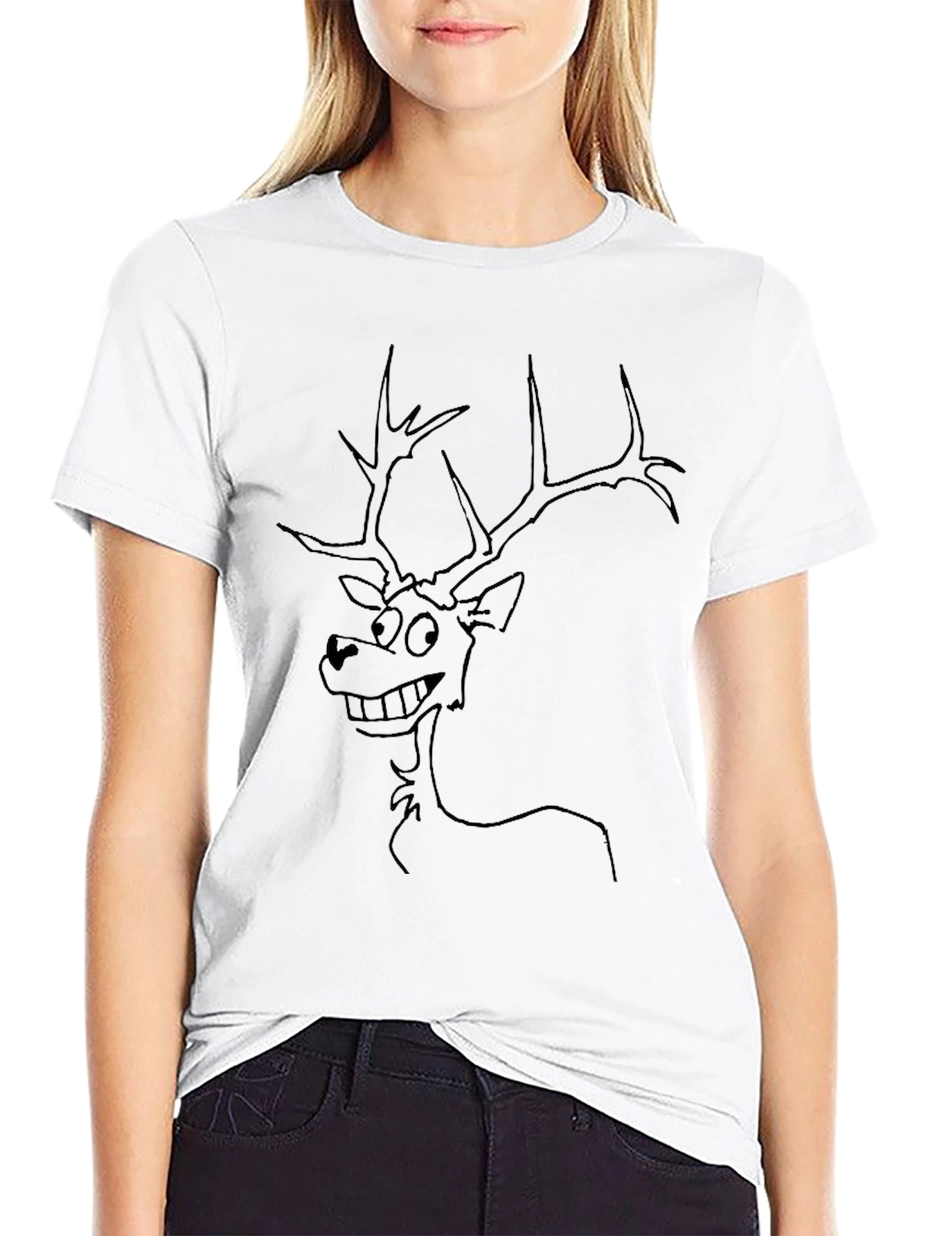 Funny Deer Graphic Tee - Black Crew Neck T-Shirt