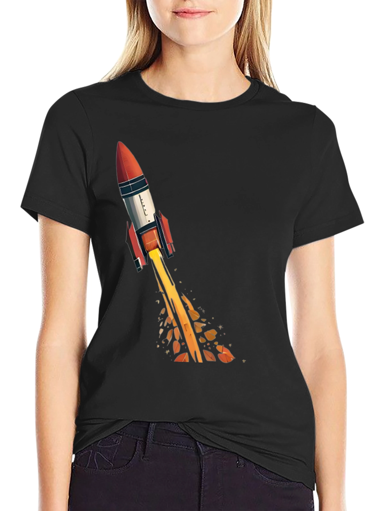 Rocket Launch Graphic Tee - Black Cotton T-Shirt