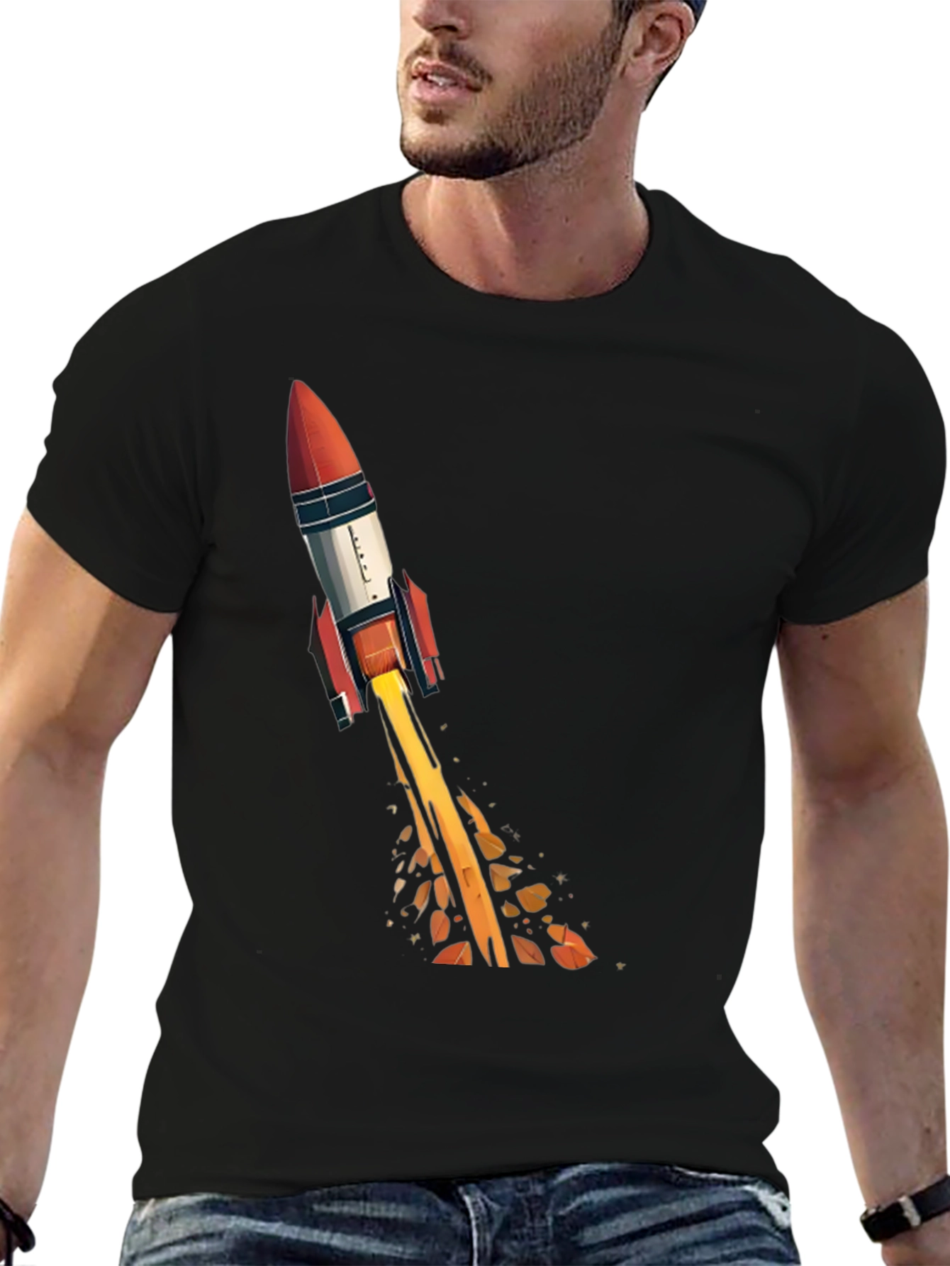 Rocket Launch Graphic Tee - Black Cotton T-Shirt