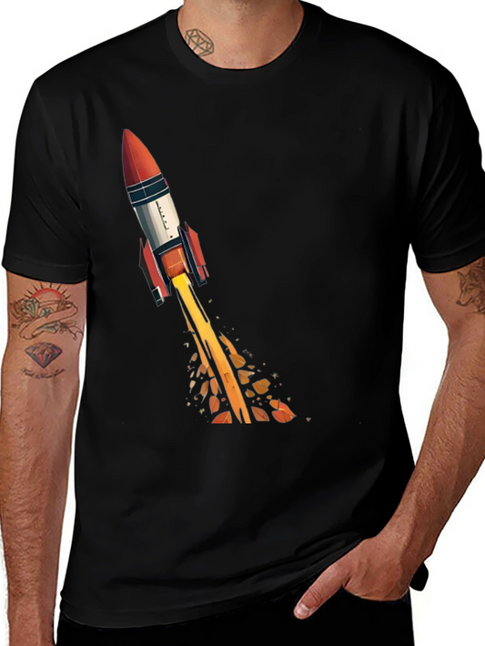 Rocket Launch Graphic Tee - Black Cotton T-Shirt