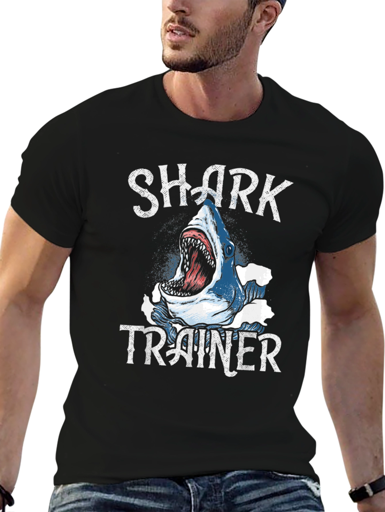 Shark Trainer Graphic Tee - Black Cotton T-Shirt