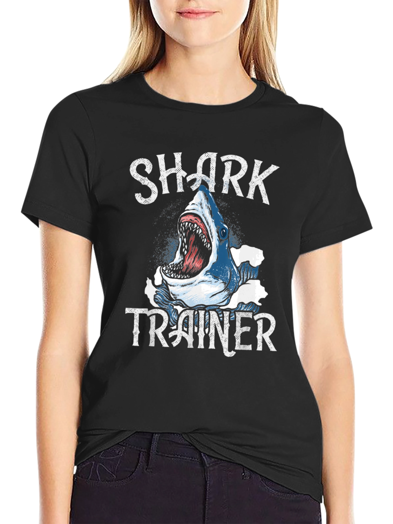 Shark Trainer Graphic Tee - Black Cotton T-Shirt