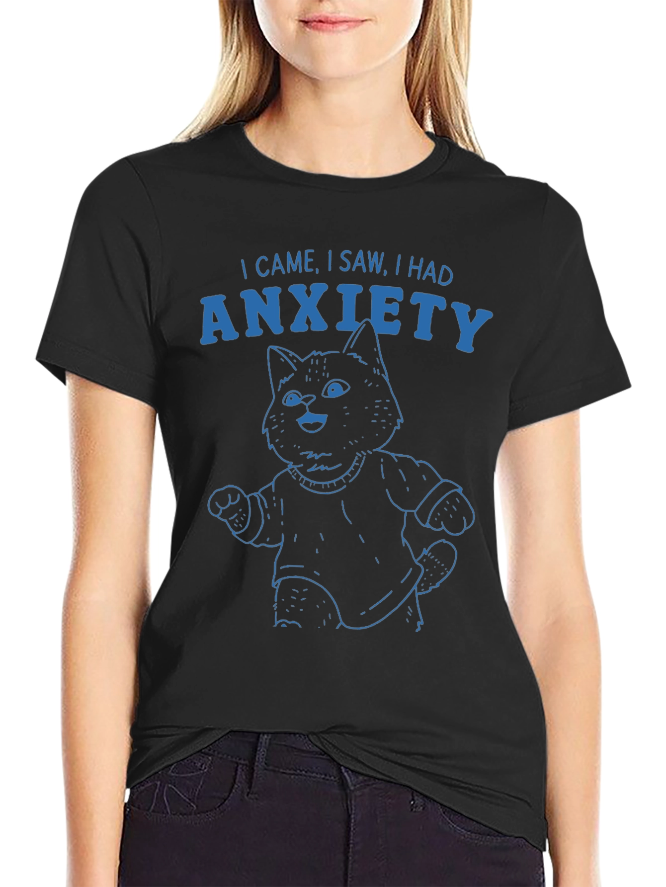 Anxiety Cat Graphic T-Shirt - Humorous Tee