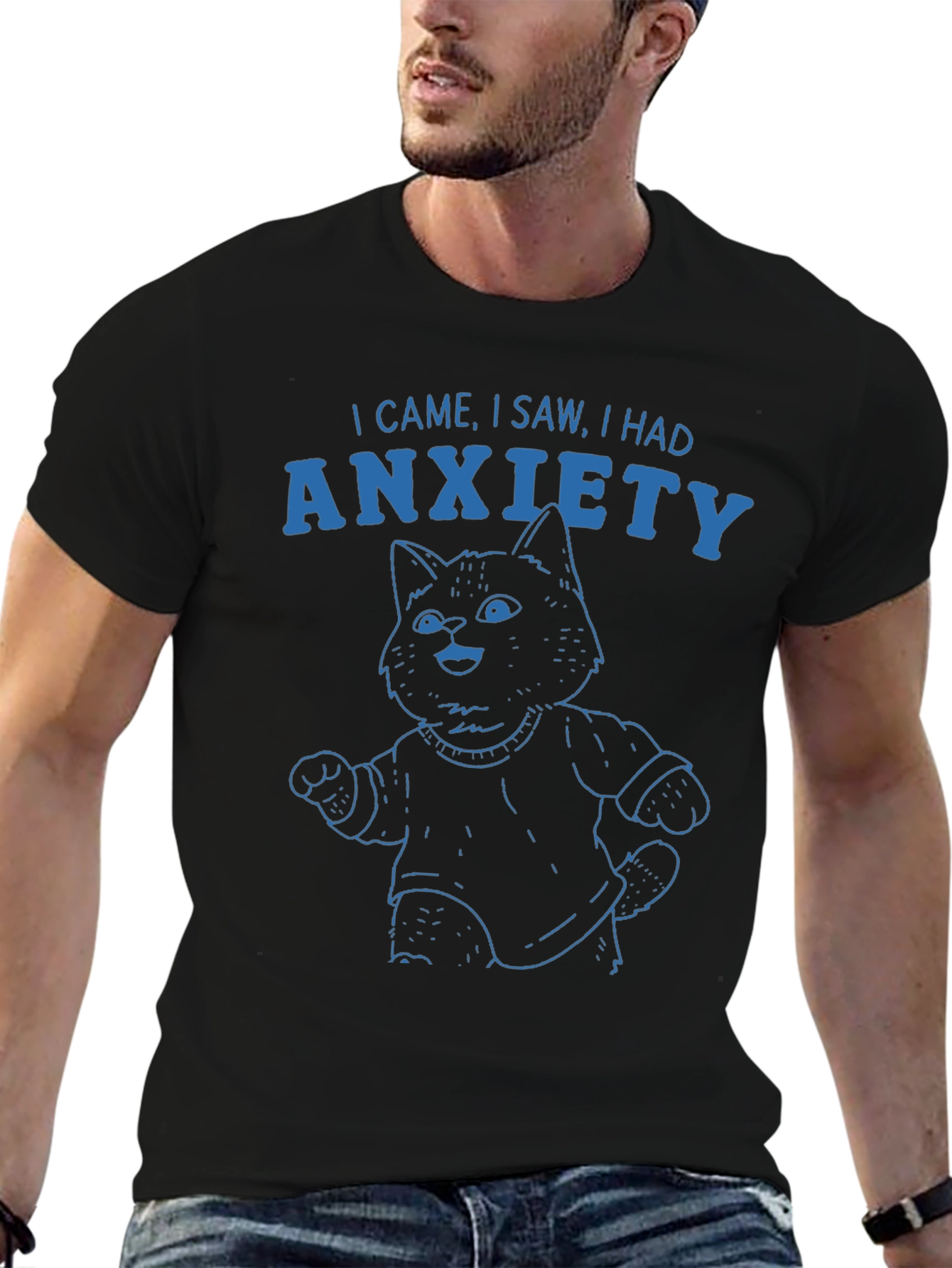 Anxiety Cat Graphic T-Shirt - Humorous Tee
