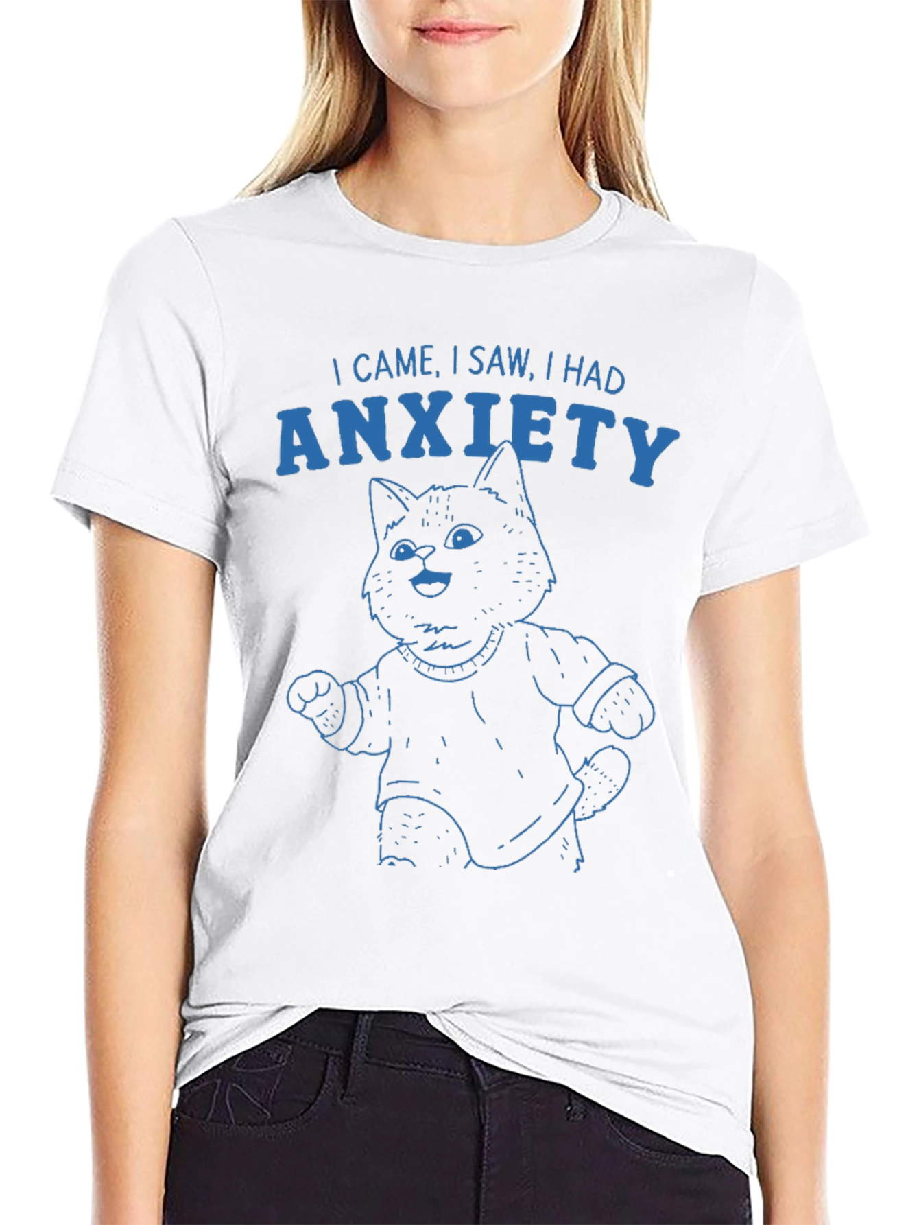 Anxiety Cat Graphic T-Shirt - Humorous Tee