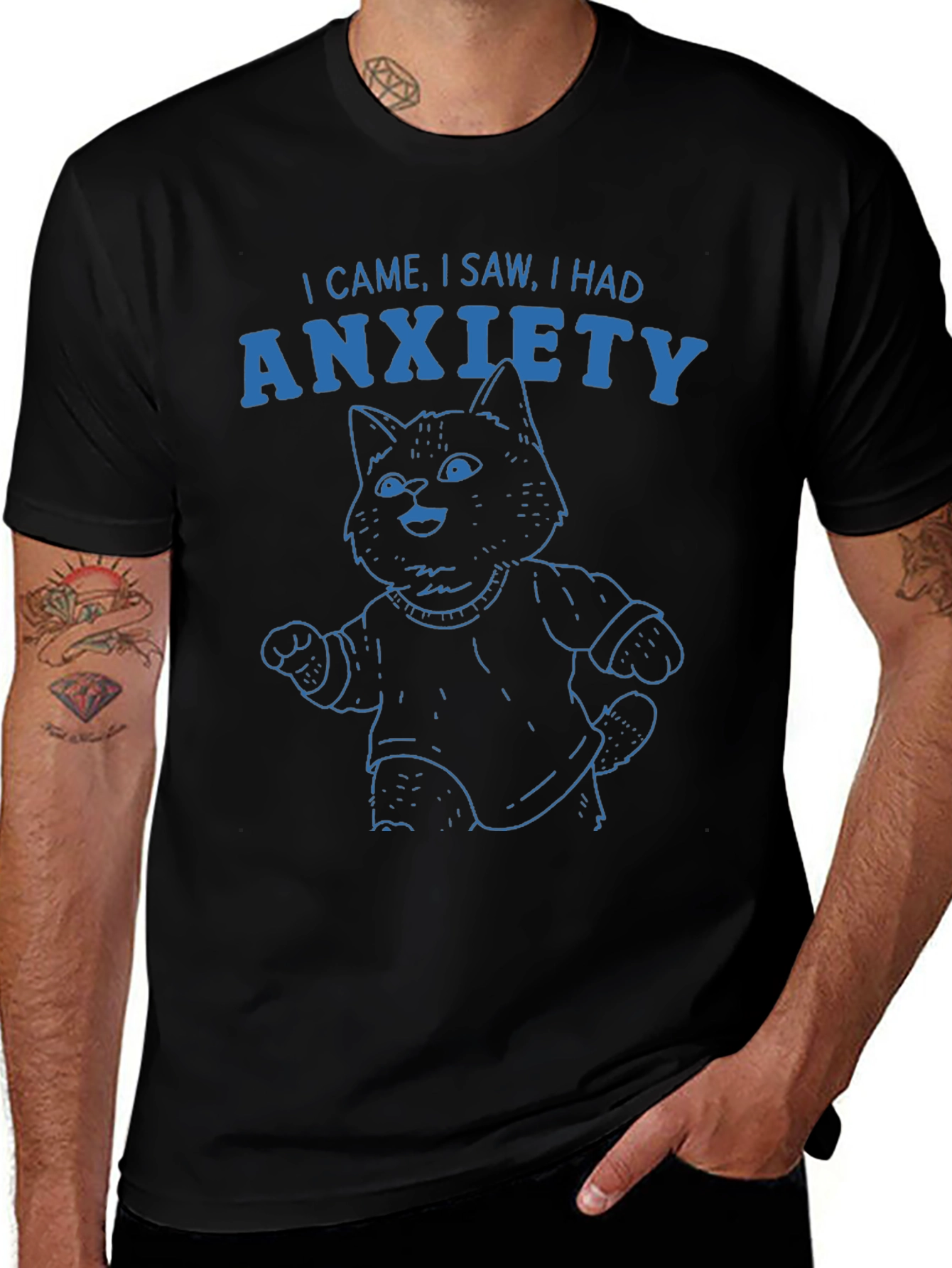 Anxiety Cat Graphic T-Shirt - Humorous Tee