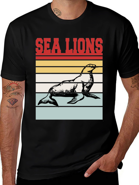 Sea Lions Retro Striped Graphic Tee