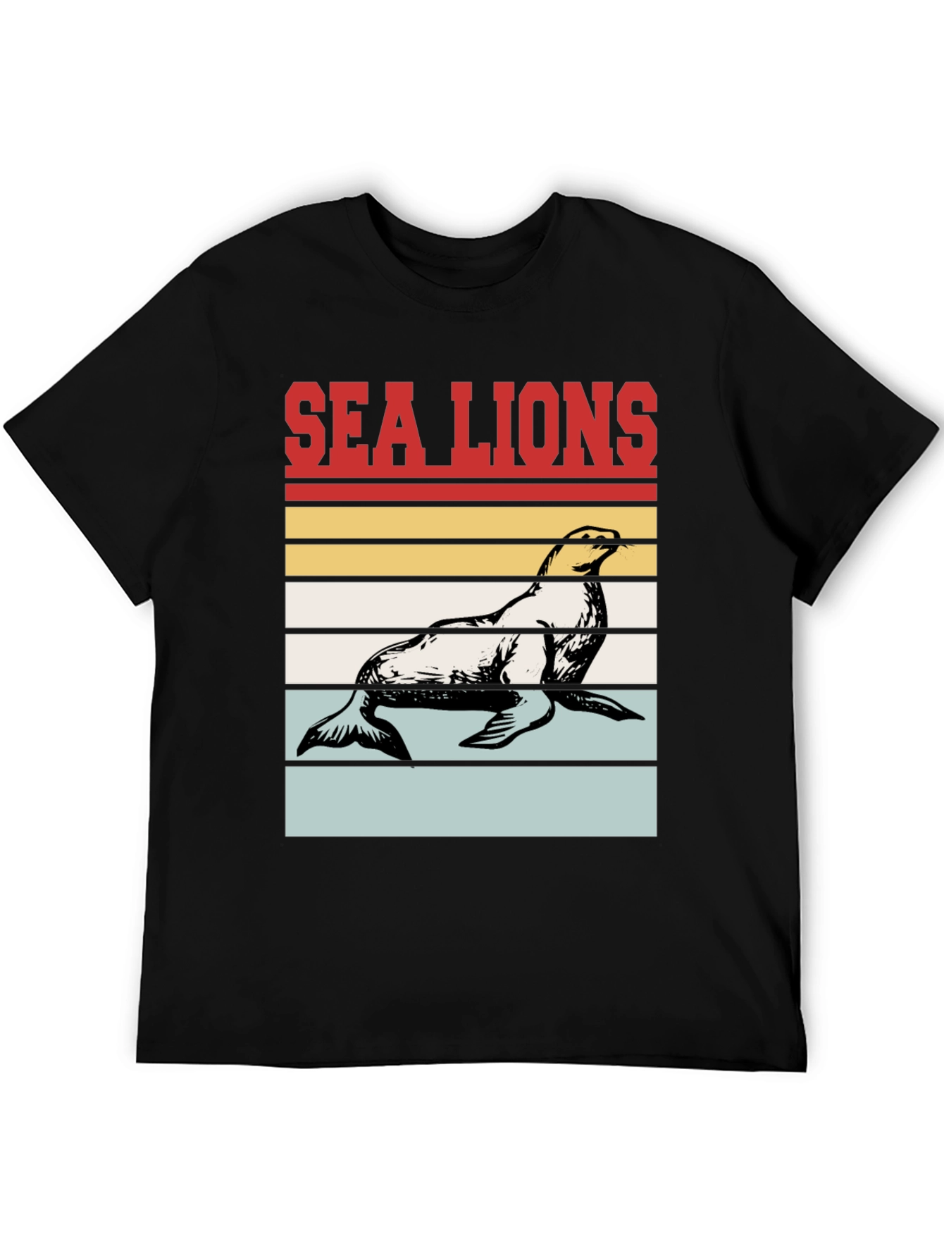 Sea Lions Retro Striped Graphic Tee