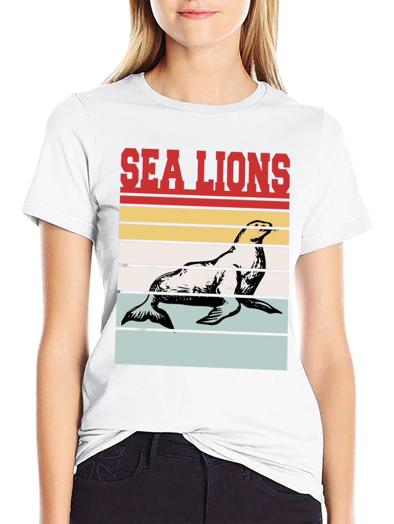 Sea Lions Retro Striped Graphic Tee