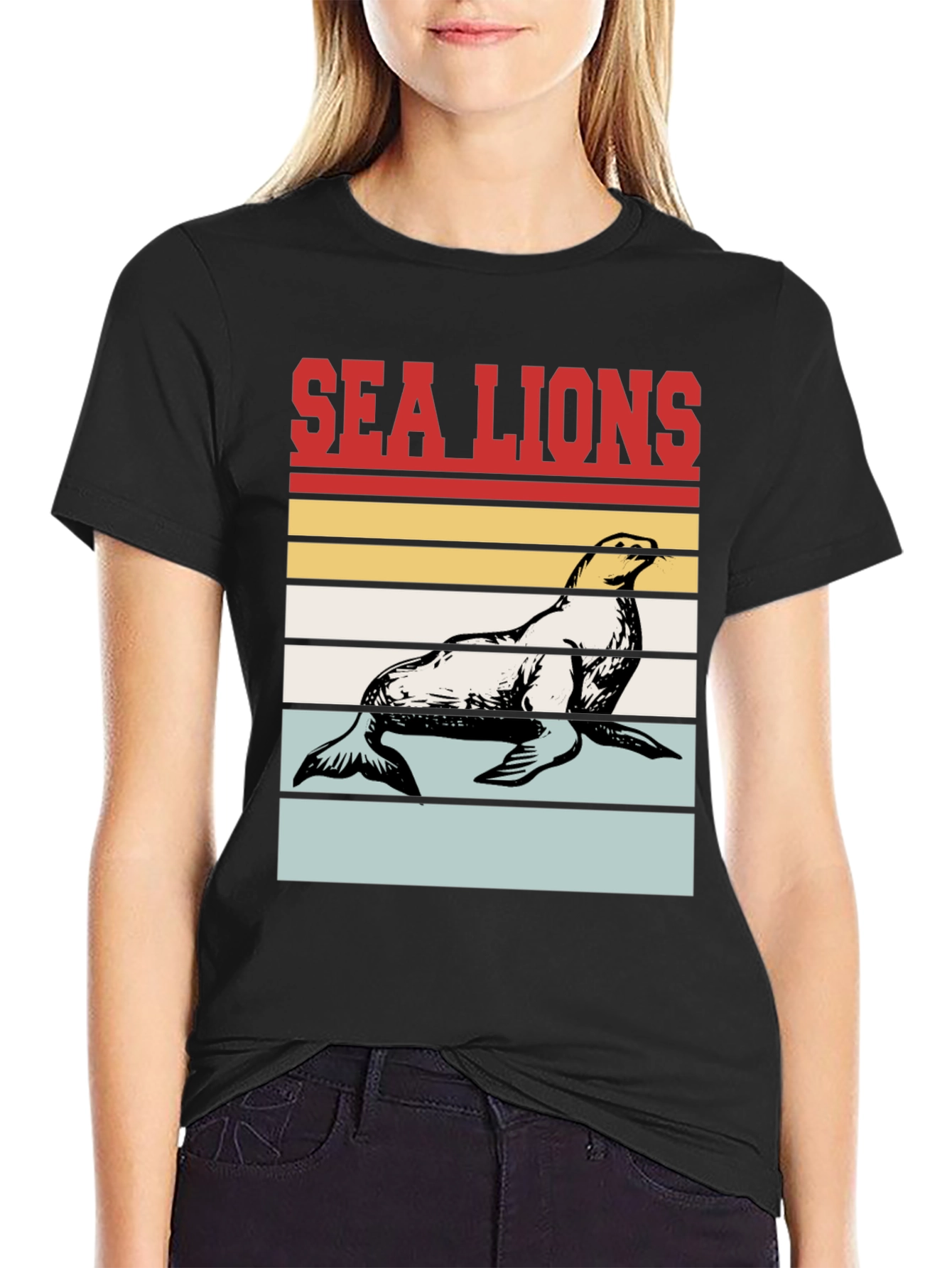 Sea Lions Retro Striped Graphic Tee