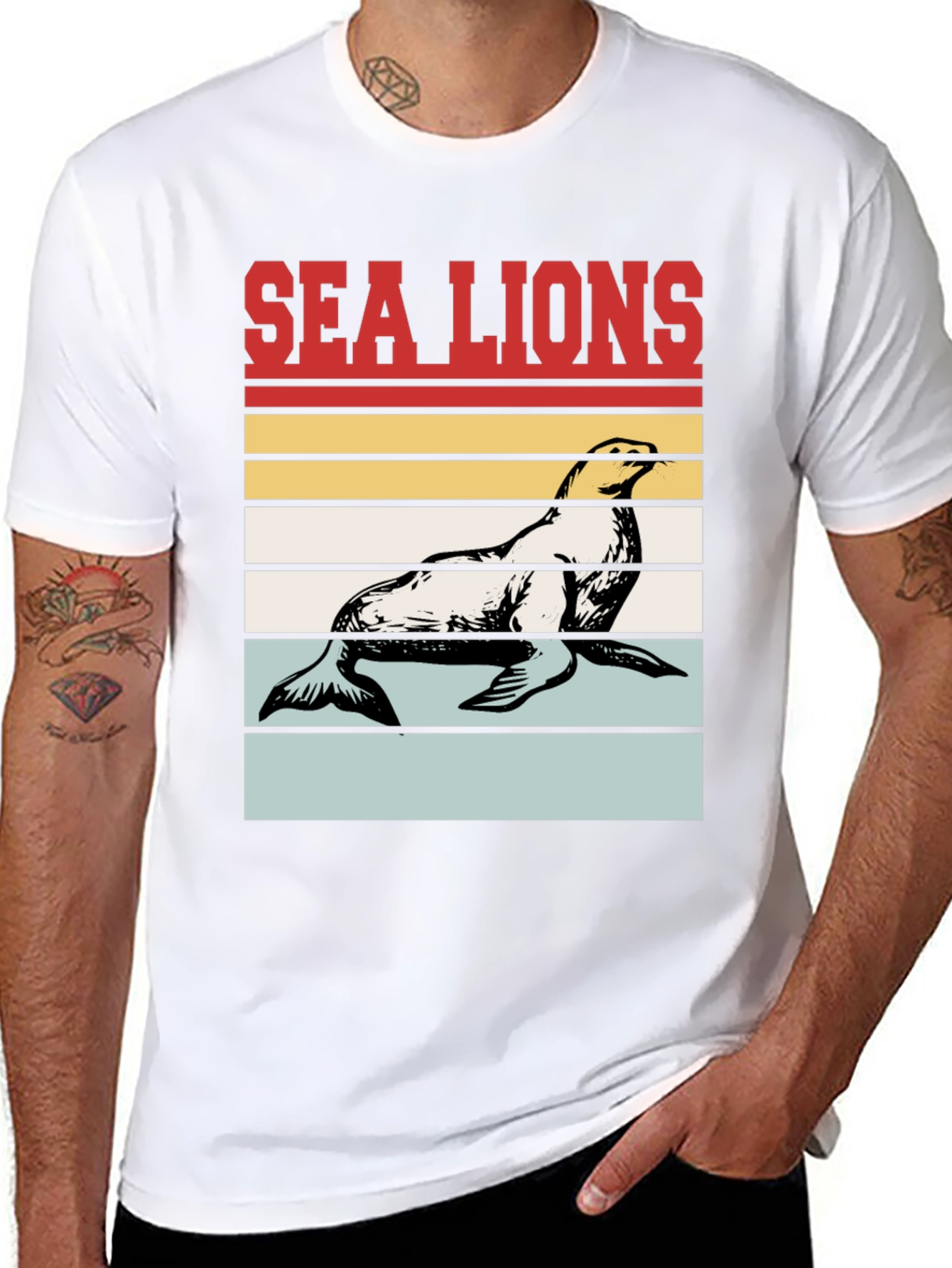 Sea Lions Retro Striped Graphic Tee
