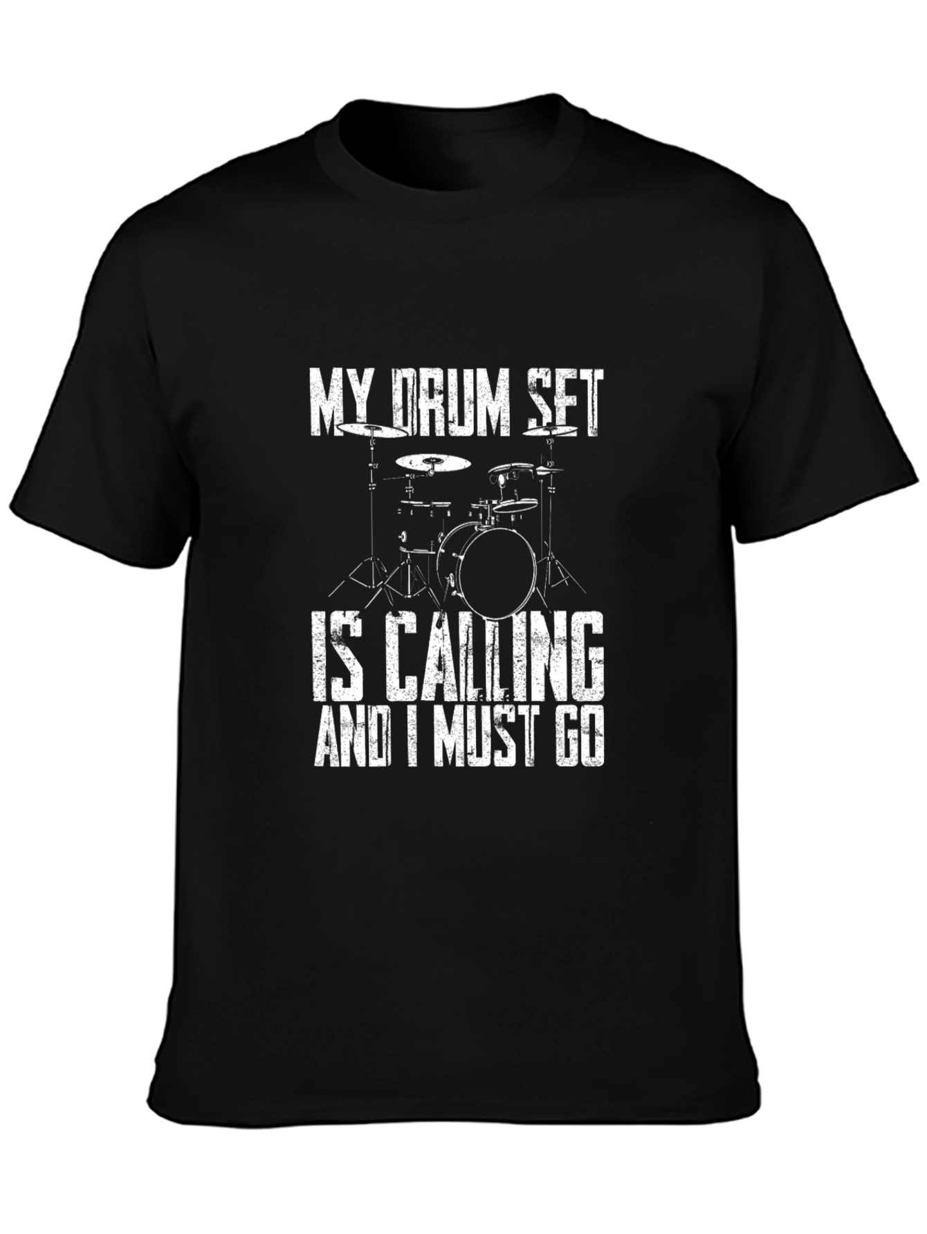 Drum Set Calling Black Graphic T-Shirt