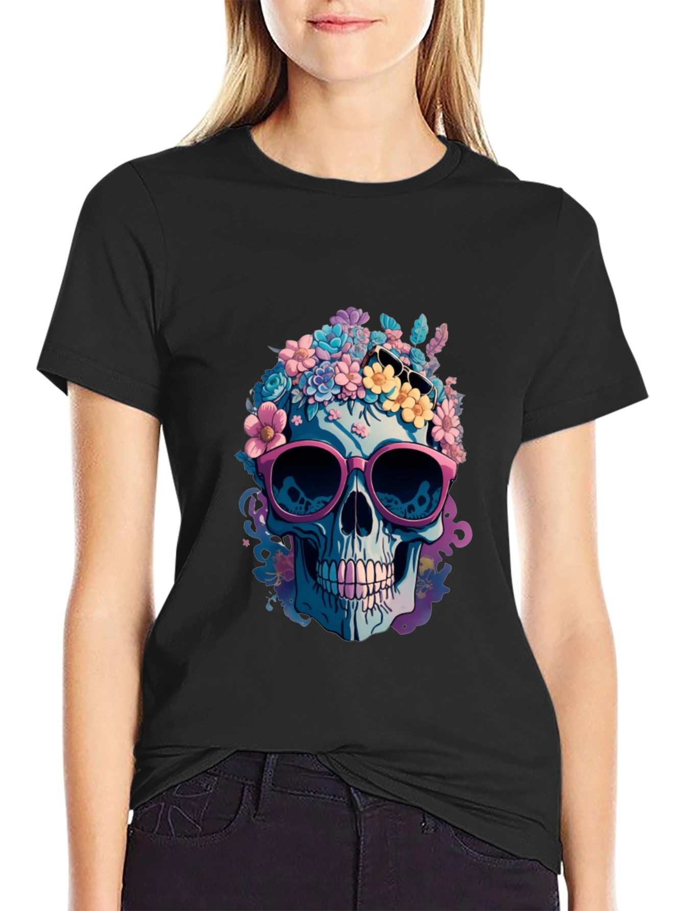 Floral Skull Graphic T-Shirt