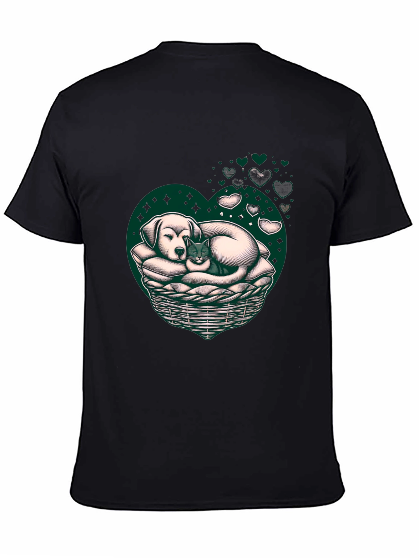 Dog and Cat Heart Basket T-Shirt