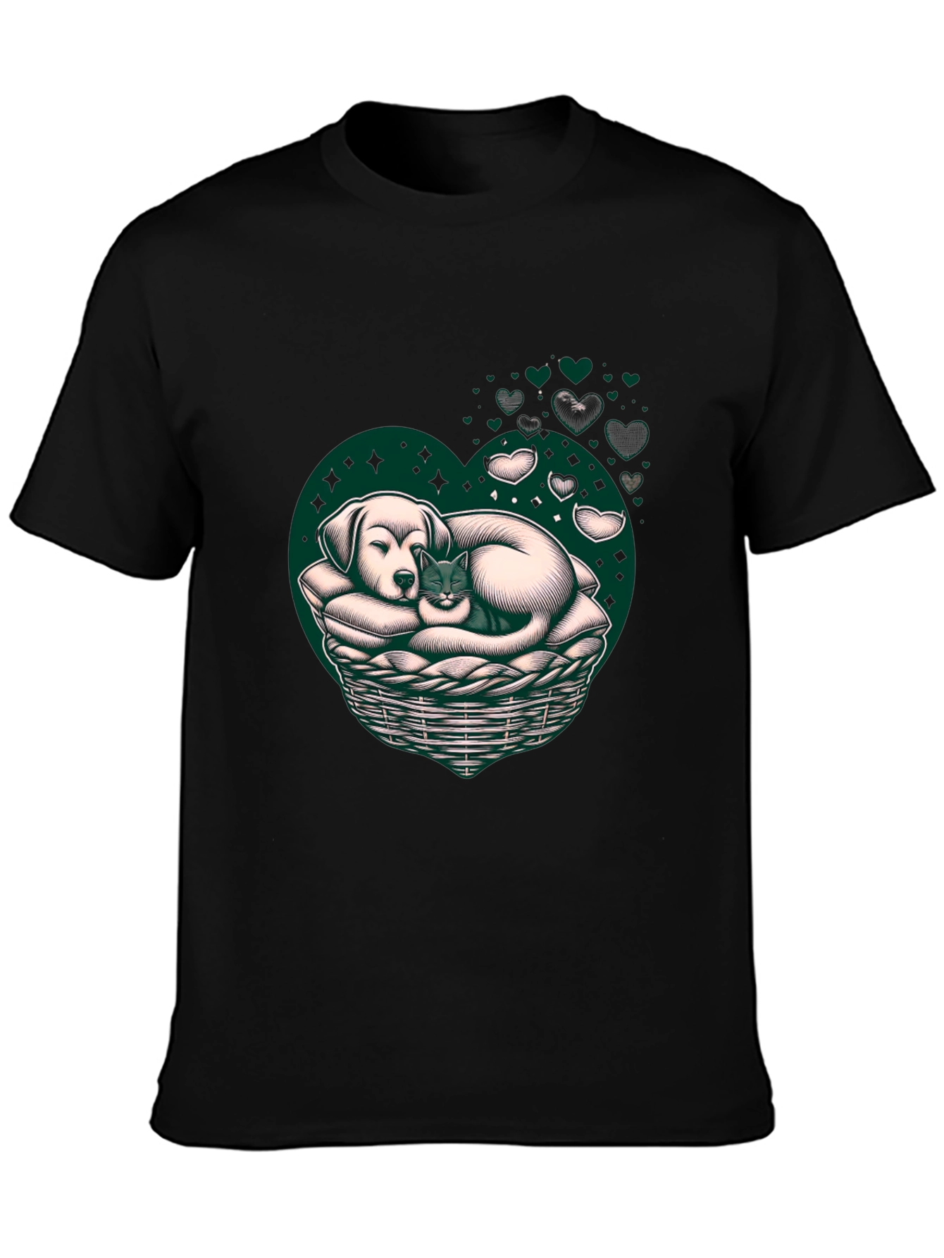 Dog and Cat Heart Basket T-Shirt