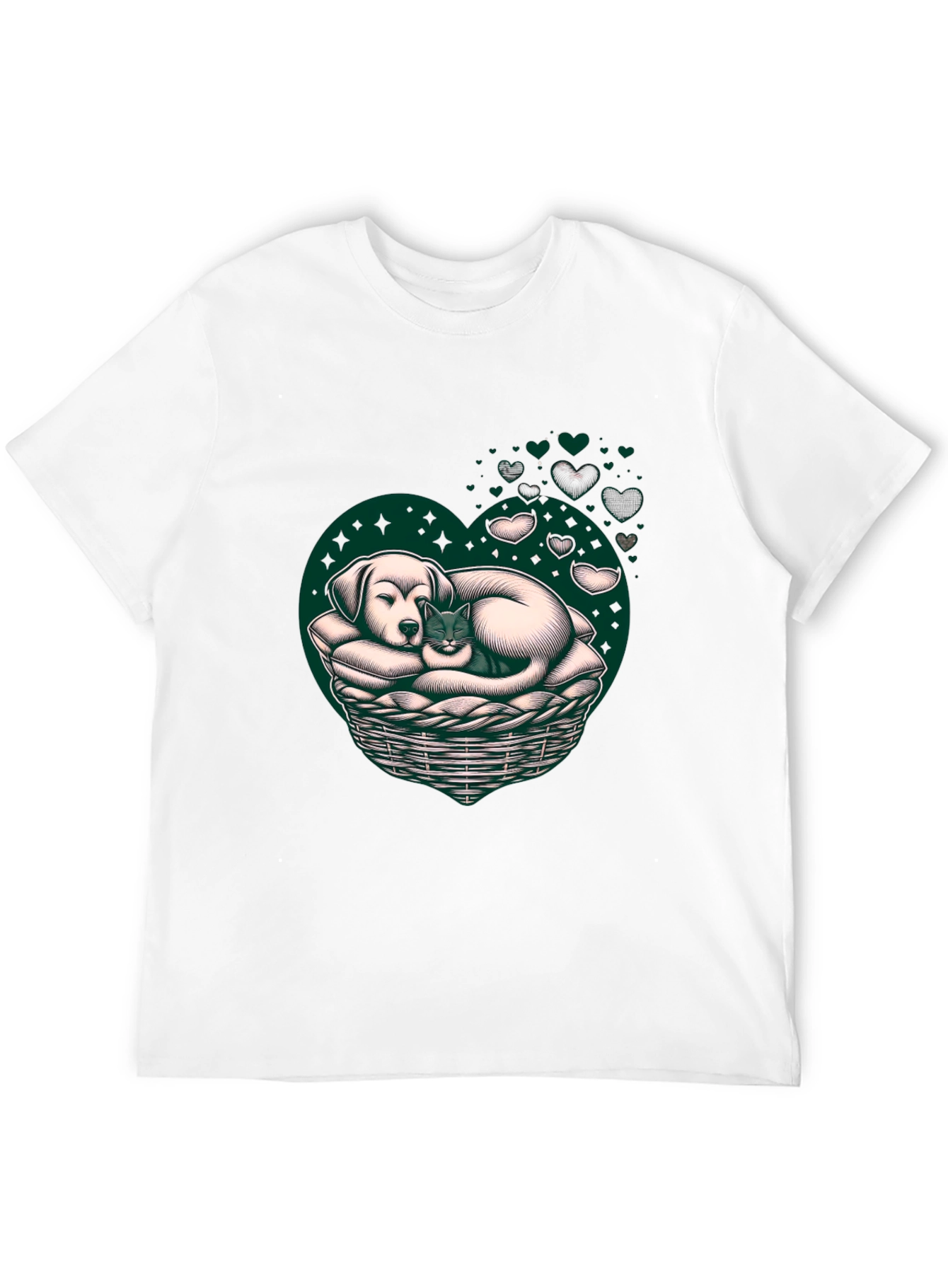 Dog and Cat Heart Basket T-Shirt