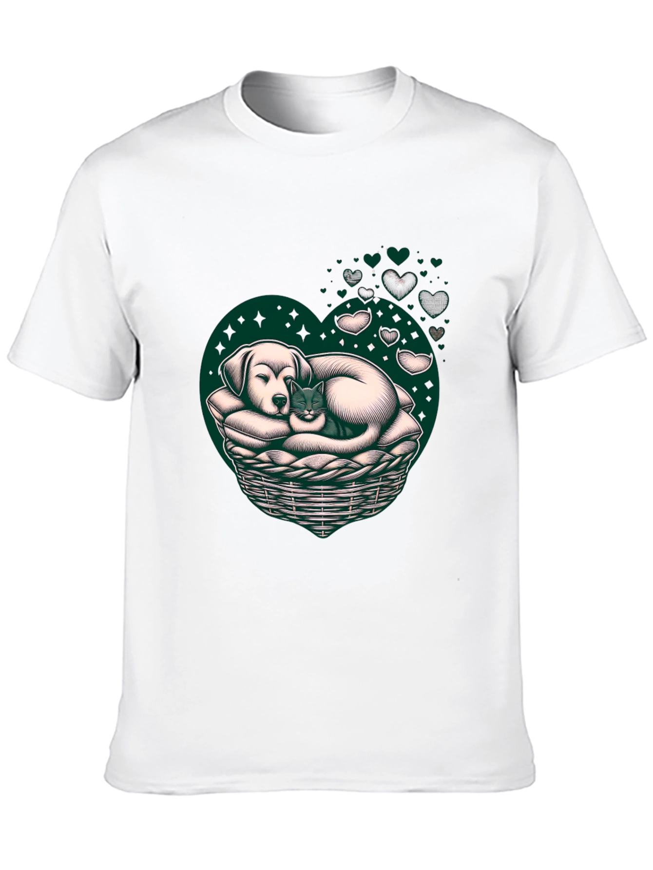 Dog and Cat Heart Basket T-Shirt