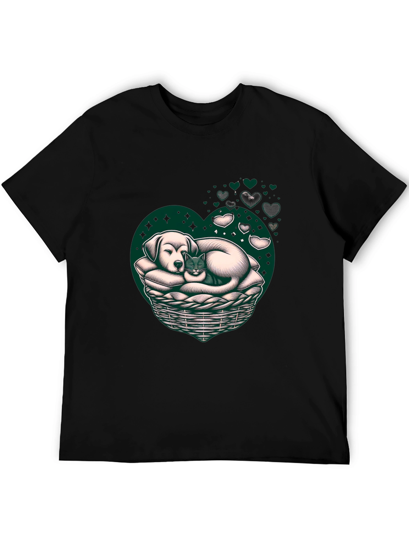 Dog and Cat Heart Basket T-Shirt