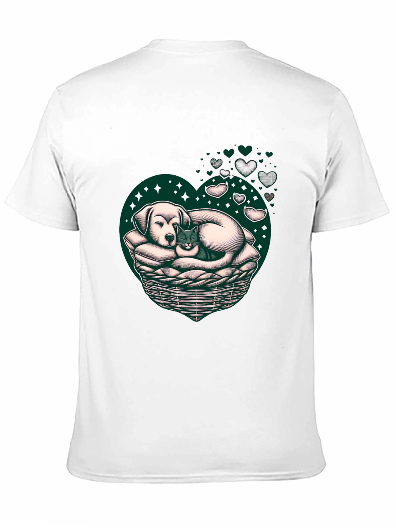 Dog and Cat Heart Basket T-Shirt