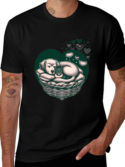 Dog and Cat Heart Basket T-Shirt