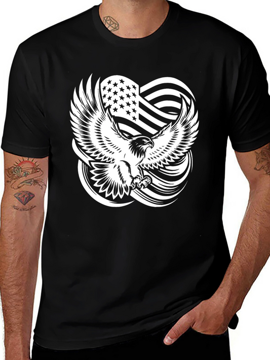 Eagle Flag Graphic Print Black T-Shirt