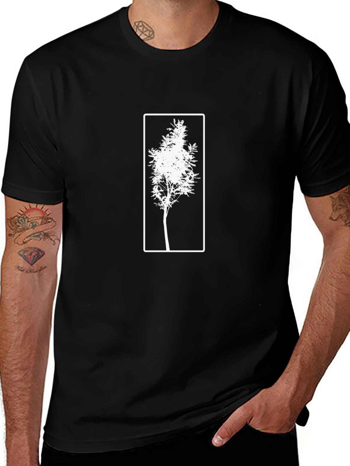 Black Tee with White Tree Graphic
