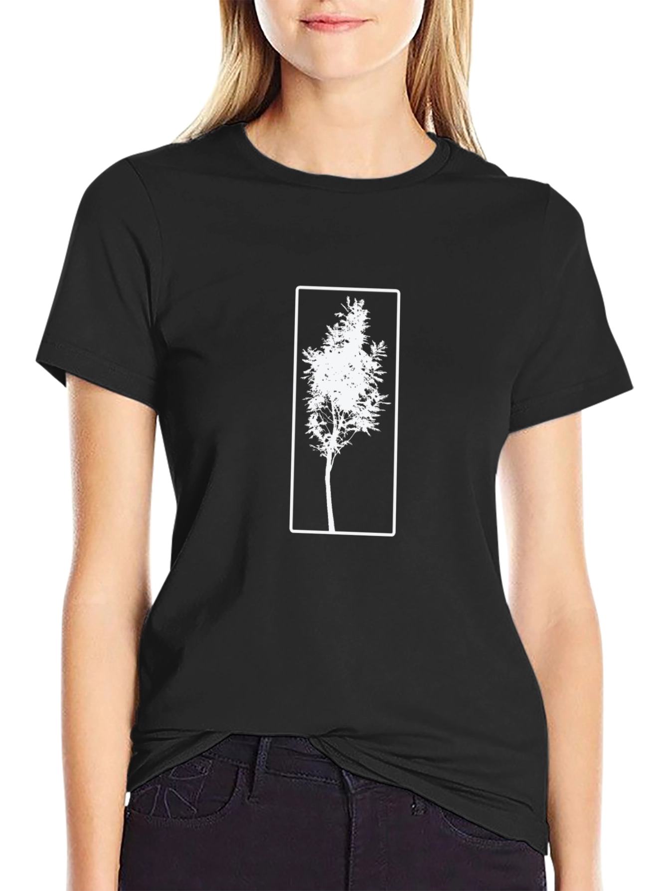 Black Tee with White Tree Graphic