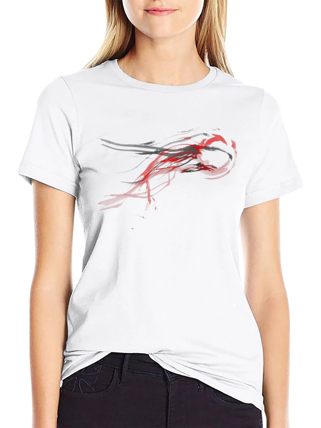 Mens Black T-Shirt with Abstract Red Graphic Design