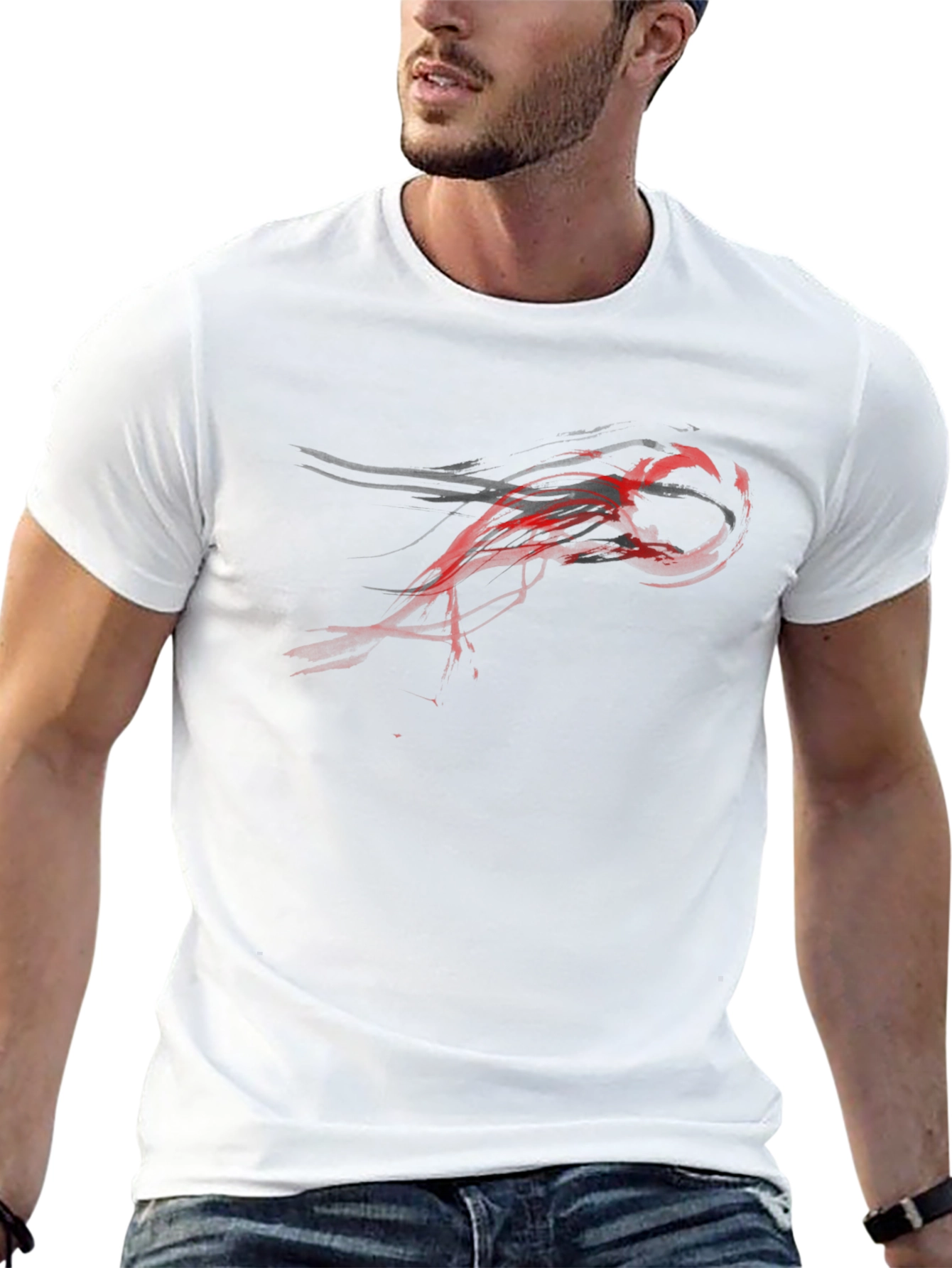 Mens Black T-Shirt with Abstract Red Graphic Design