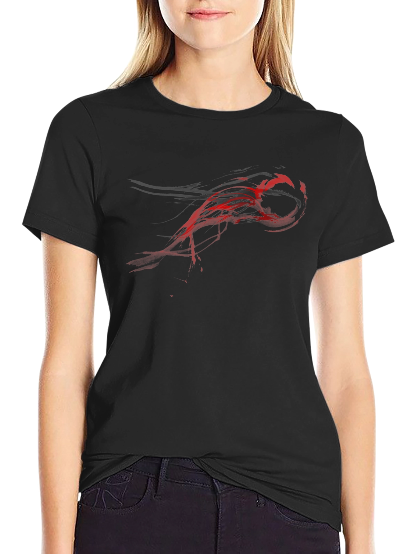Mens Black T-Shirt with Abstract Red Graphic Design