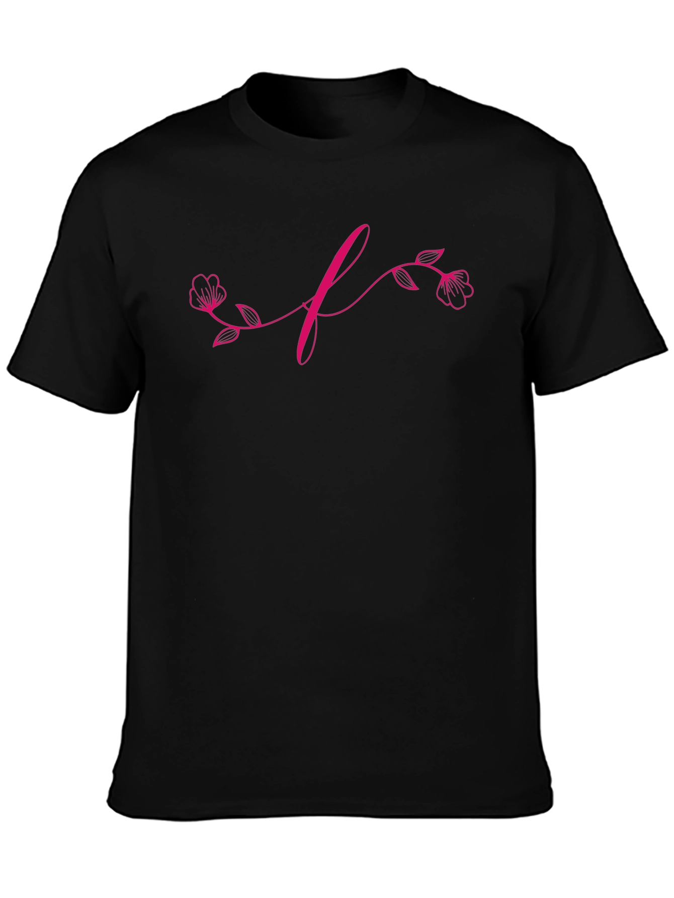Floral Initial T-Shirt - Elegant Black Tee