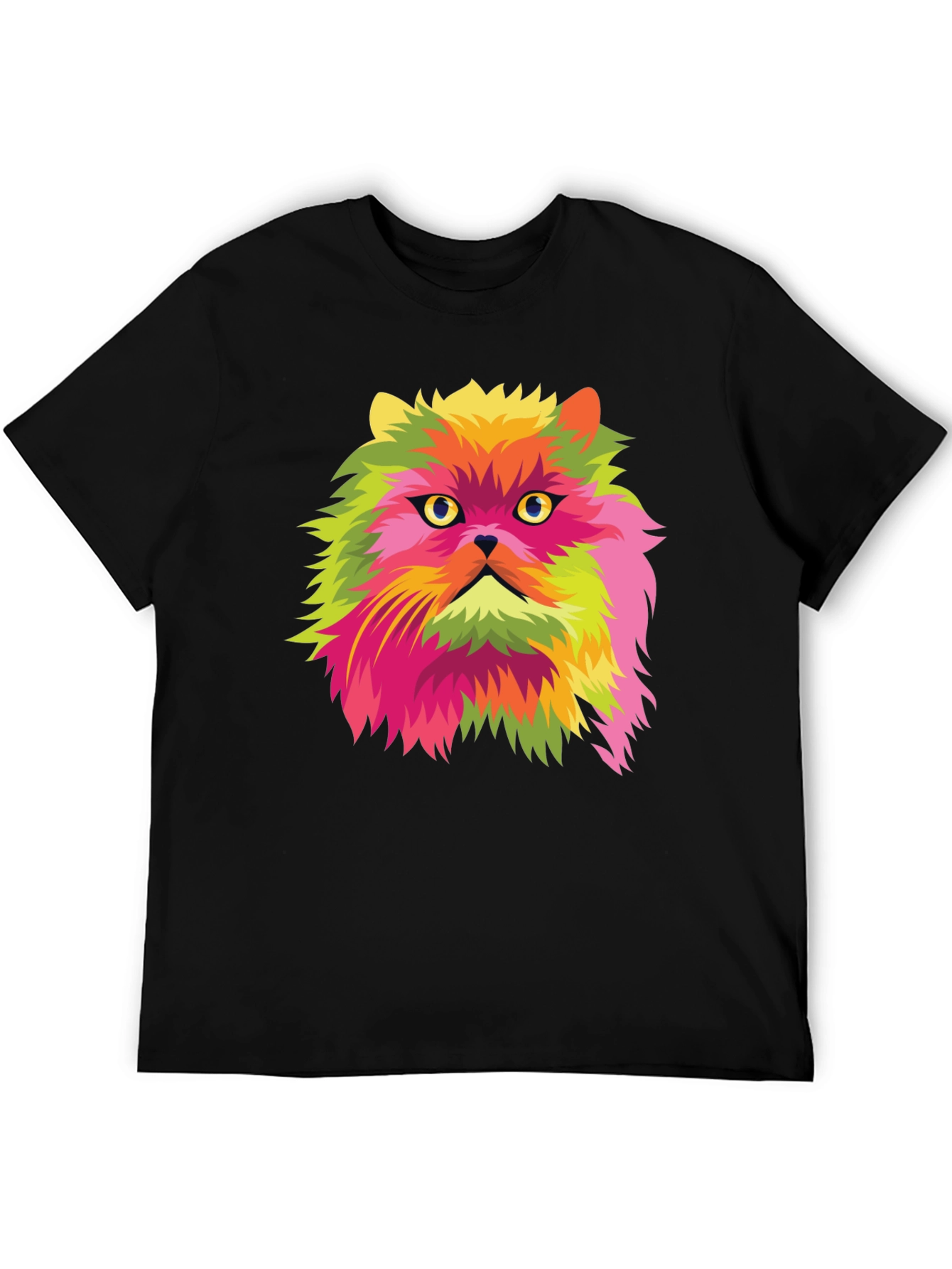 Pop Art Cat Graphic Black T-Shirt