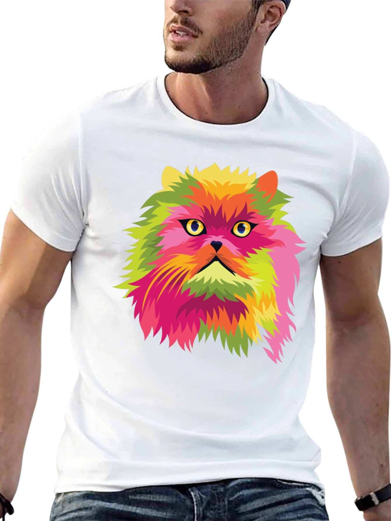 Pop Art Cat Graphic Black T-Shirt