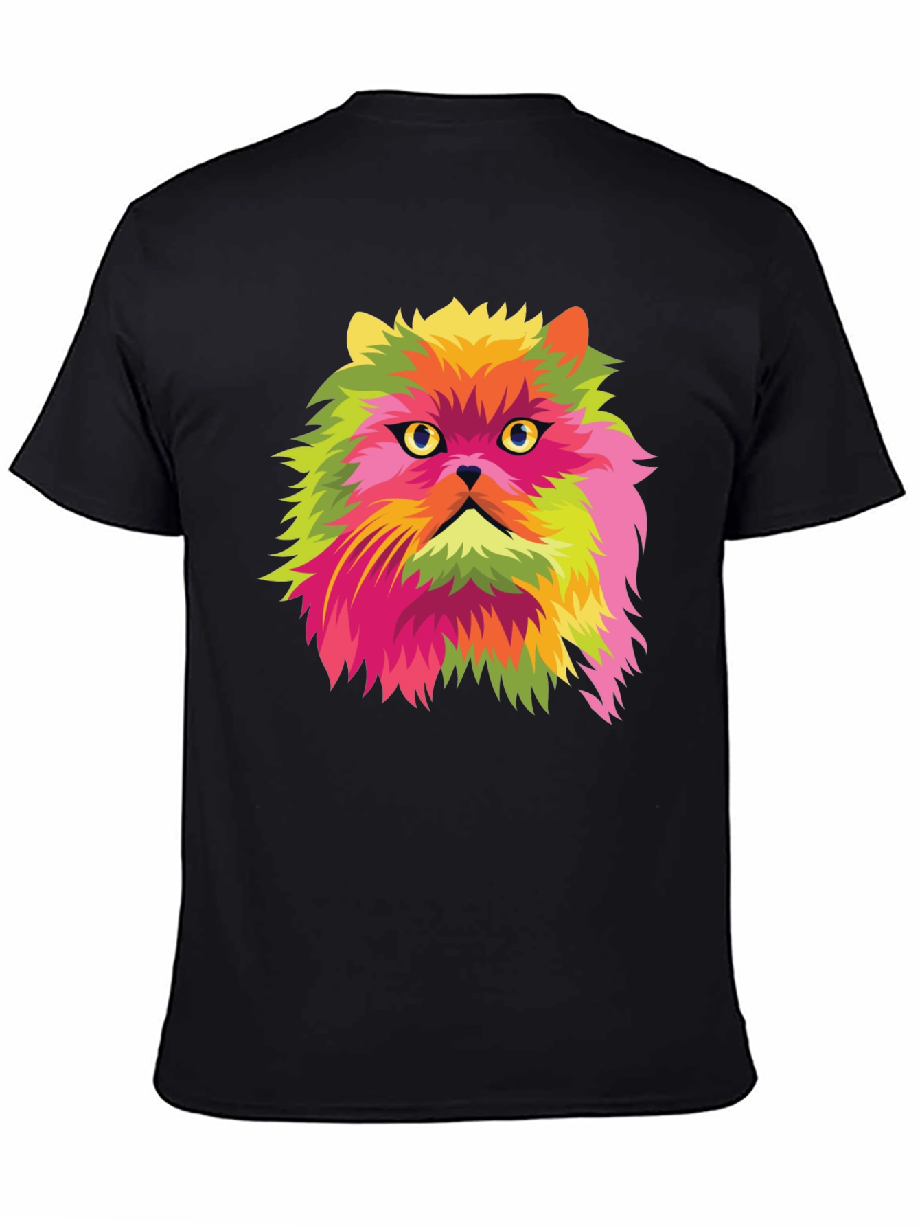 Pop Art Cat Graphic Black T-Shirt